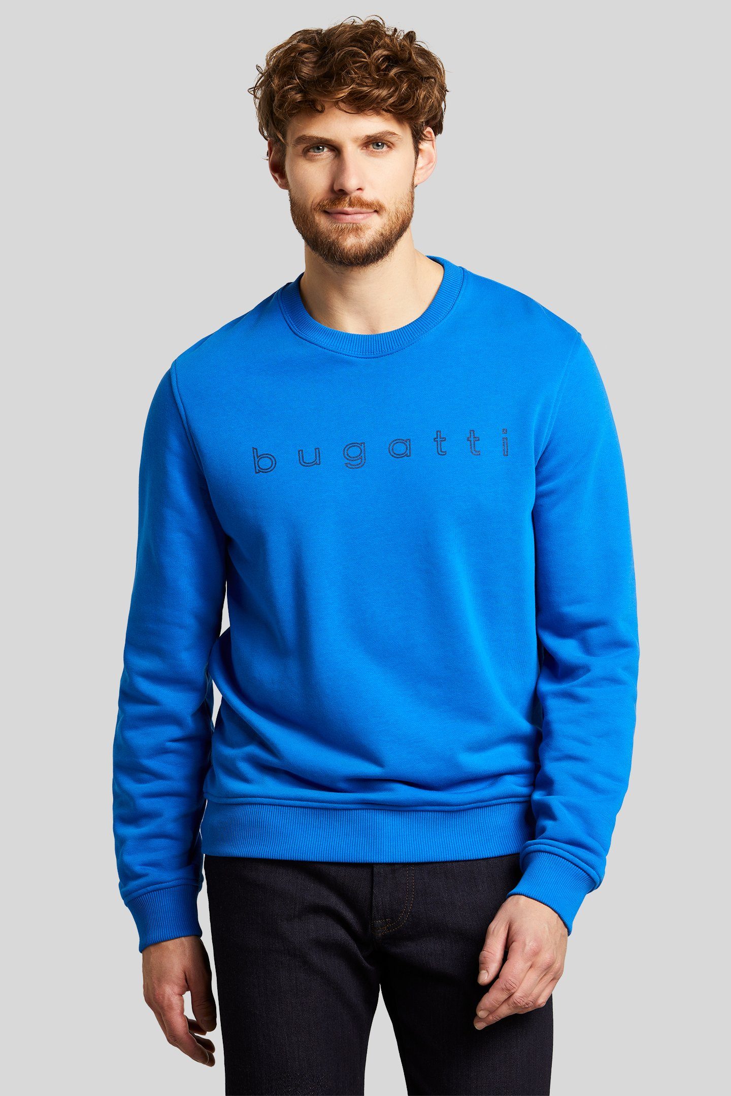 bugatti Rundhalspullover aus Organic Cotton blau