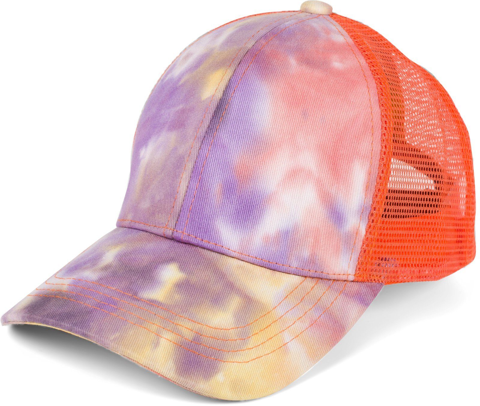 Ponytail Baseball Cap mit Batik Cap Mesh Violett-Rose-Orange (1-St) Einsatz styleBREAKER Baseball