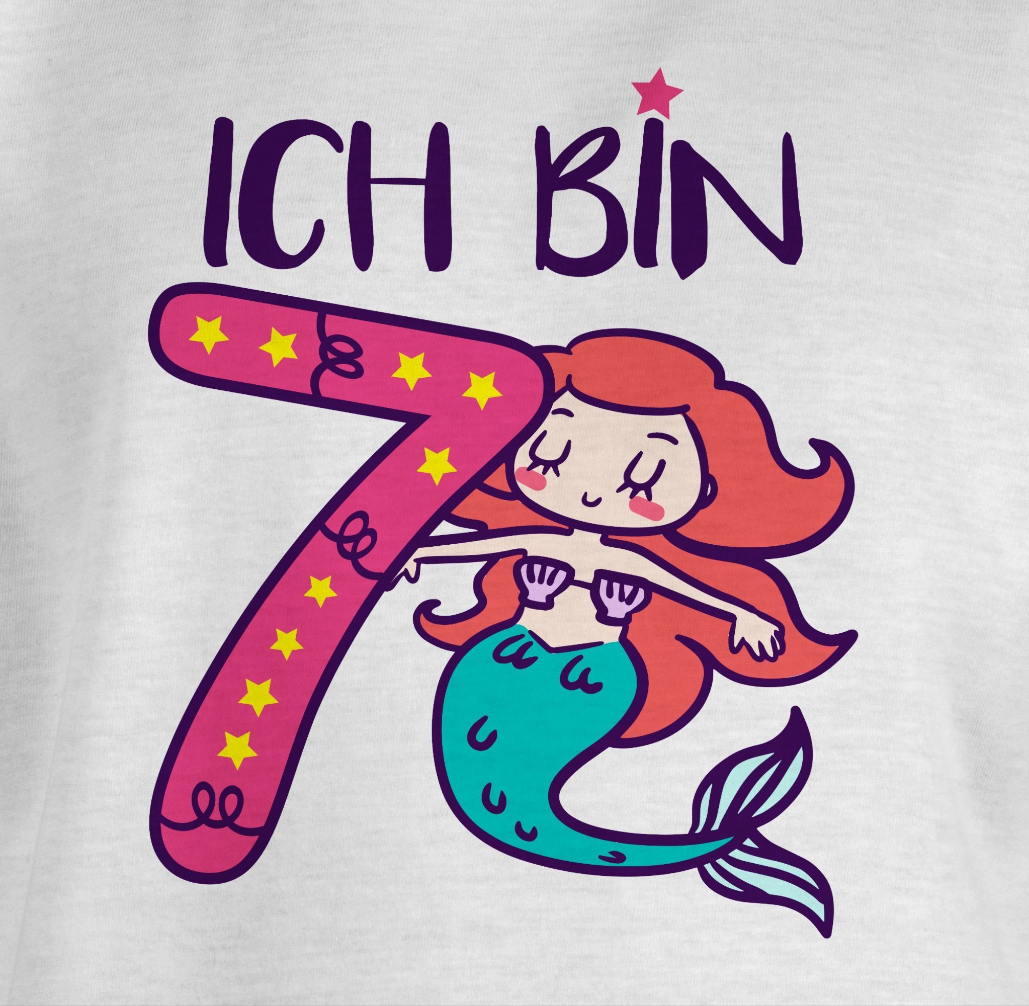 Ich T-Shirt Geburtstag Meerjungfrau sieben 3 Weiß Shirtracer 7. bin