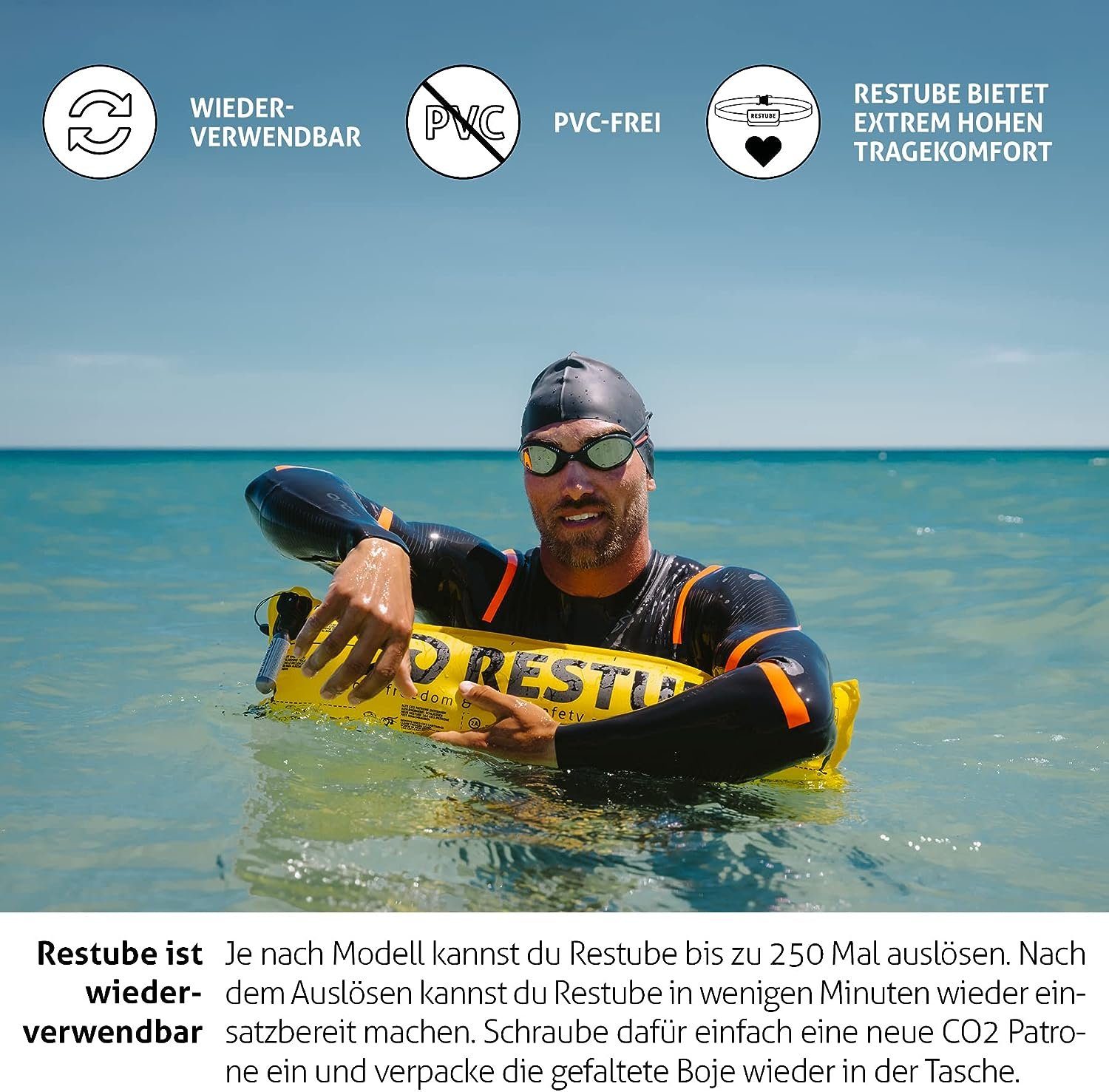 Restube Wasser-Airbag Active, aufblasbare Schwimmboje für Schwimmen, Kayak & SUP, wiederverwendbar