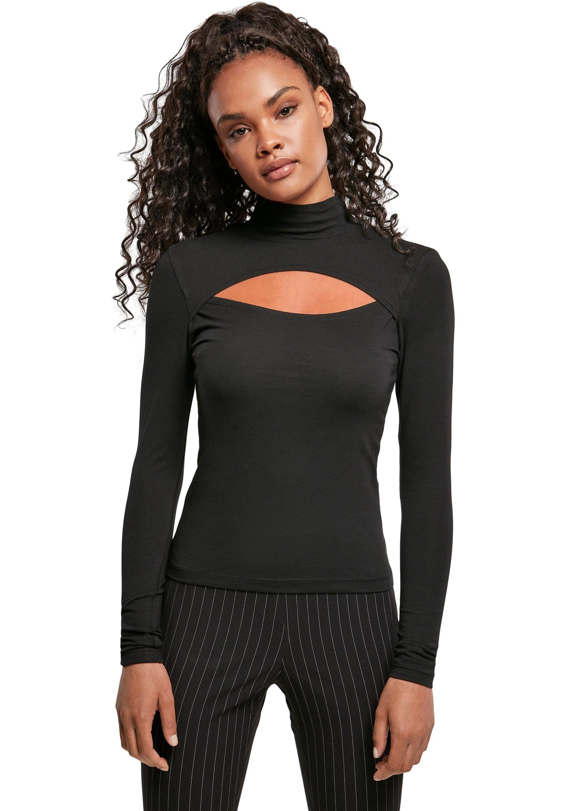 Damen (1-tlg) URBAN black Ladies Cut-Out CLASSICS Longsleeve Turtleneck Langarmshirt