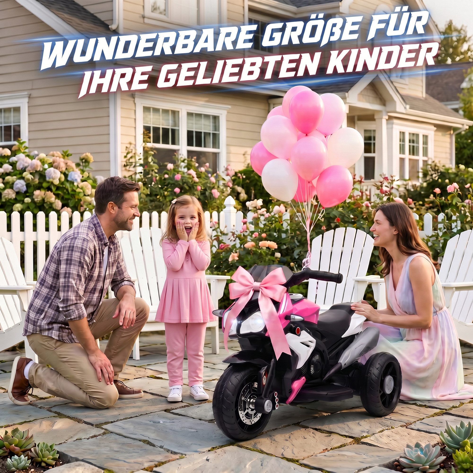 HOMCOM Elektro-Kindermotorrad mit Musik, Scheinwerfer, 25W Motor, 3 km/h, Belastbarkeit 25 kg, (1-tlg), für Kinder von 3-5 Jahren, Rosa+Weiß – Bild 5 von 5