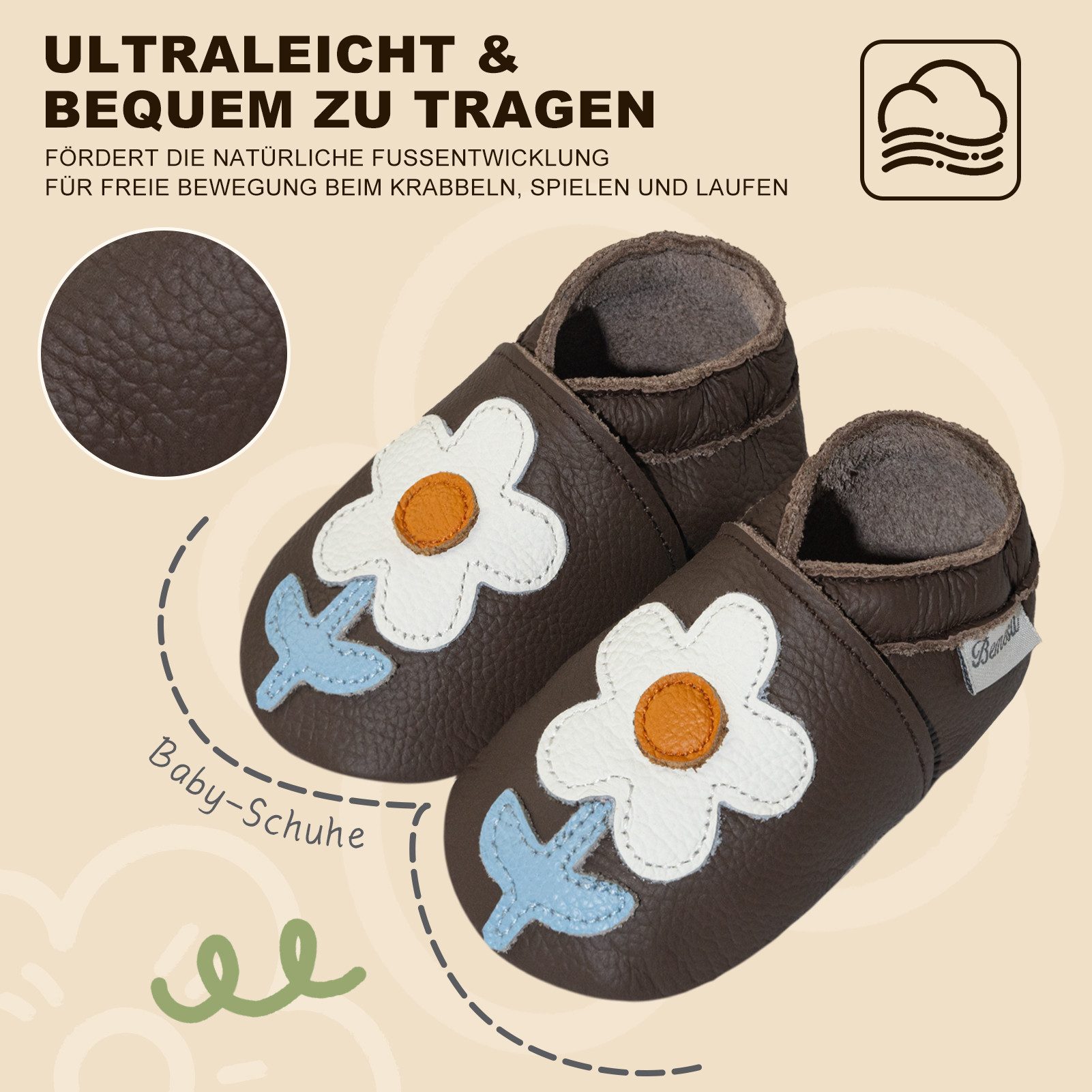 Bemesu Baby Leder weiche Lauflernschuhe mit Wildledersohle Krabbelschuh (1-tlg)