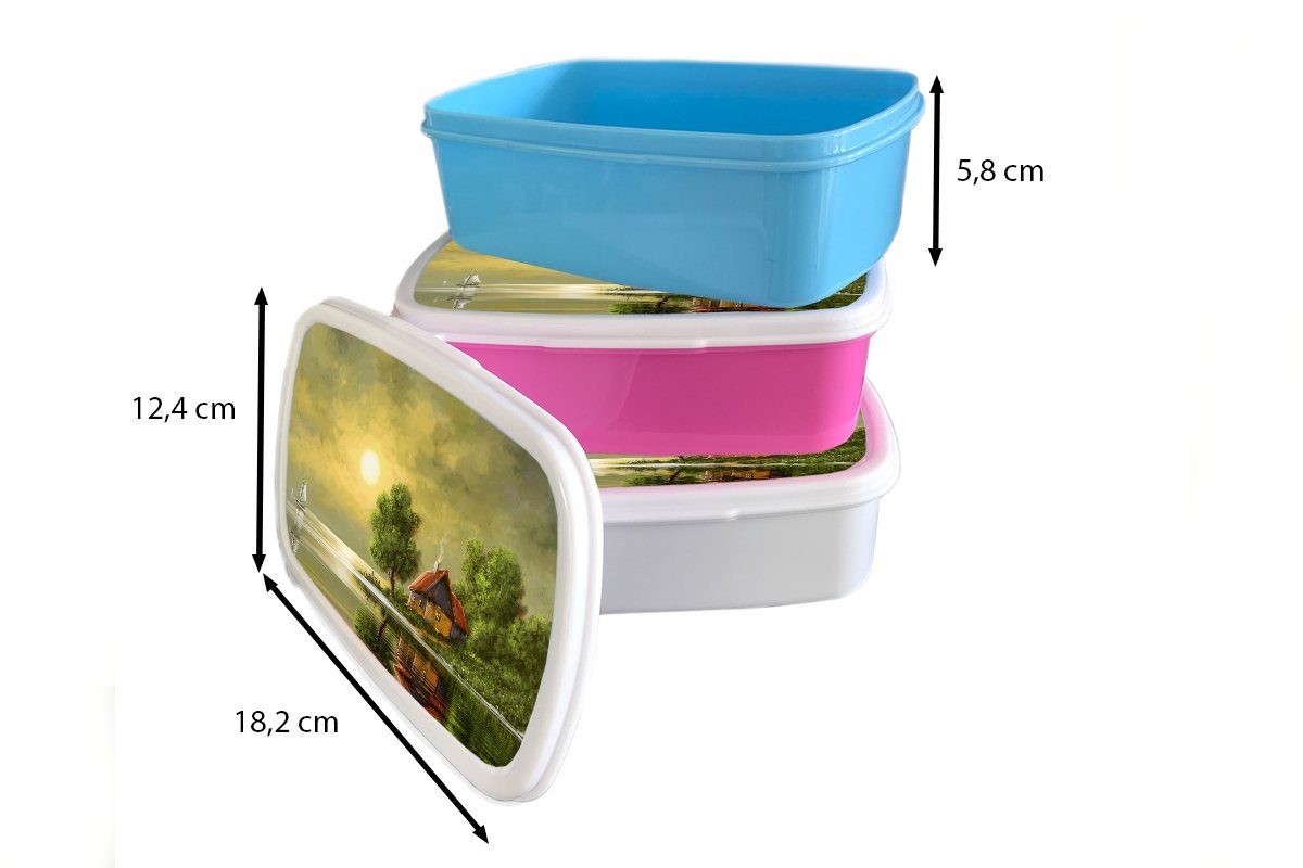 Ölfarbe (2-tlg), rosa - Brotbox Wasser, Kinder, Haus für Mädchen, Kunststoff, Gemälde - - Lunchbox Erwachsene, Kunststoff - Natur Brotdose MuchoWow Snackbox,