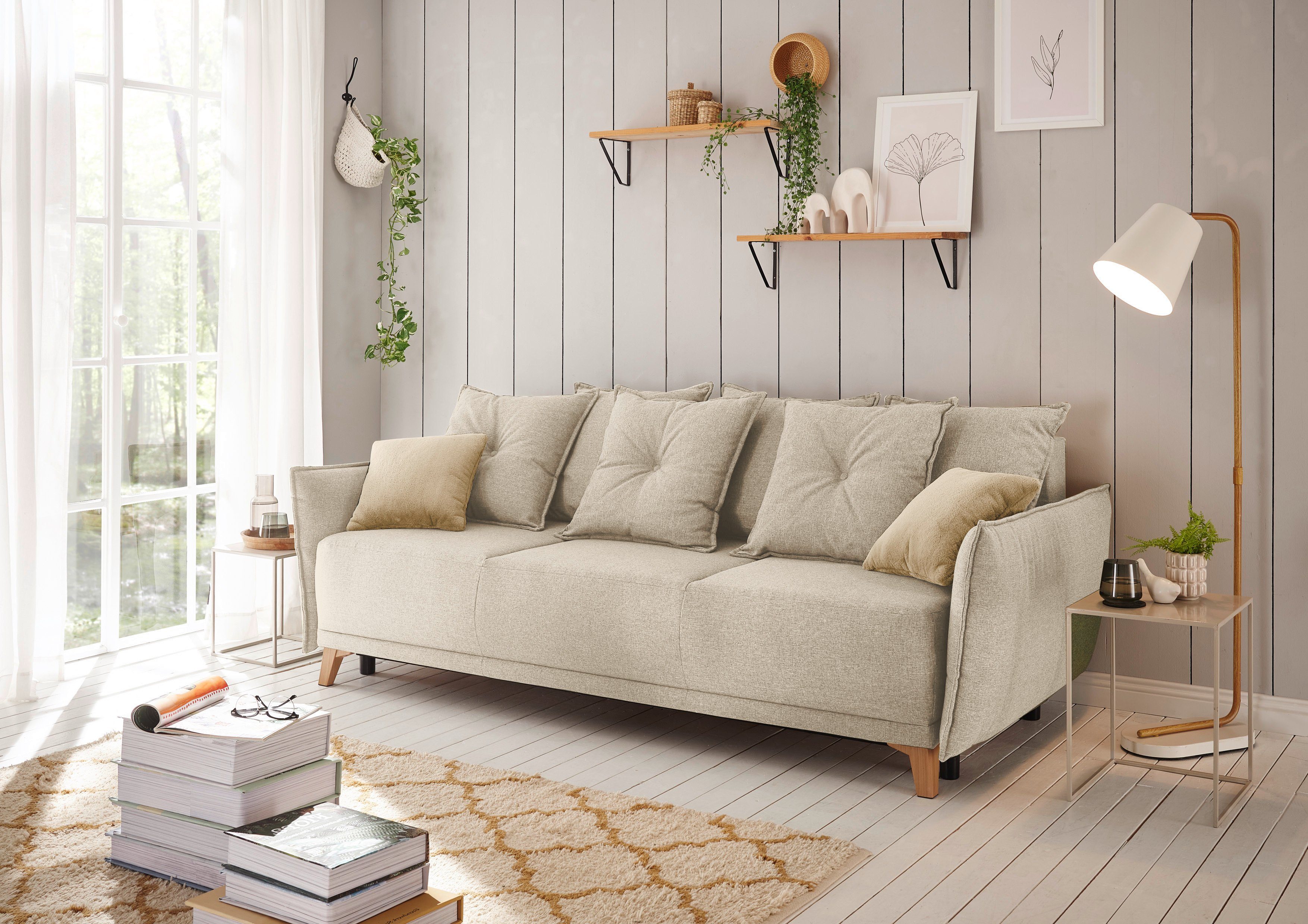 ED EXCITING DESIGN Schlafsofa "Pamplona", mit Bettkasten & Zierkissen günstig online kaufen