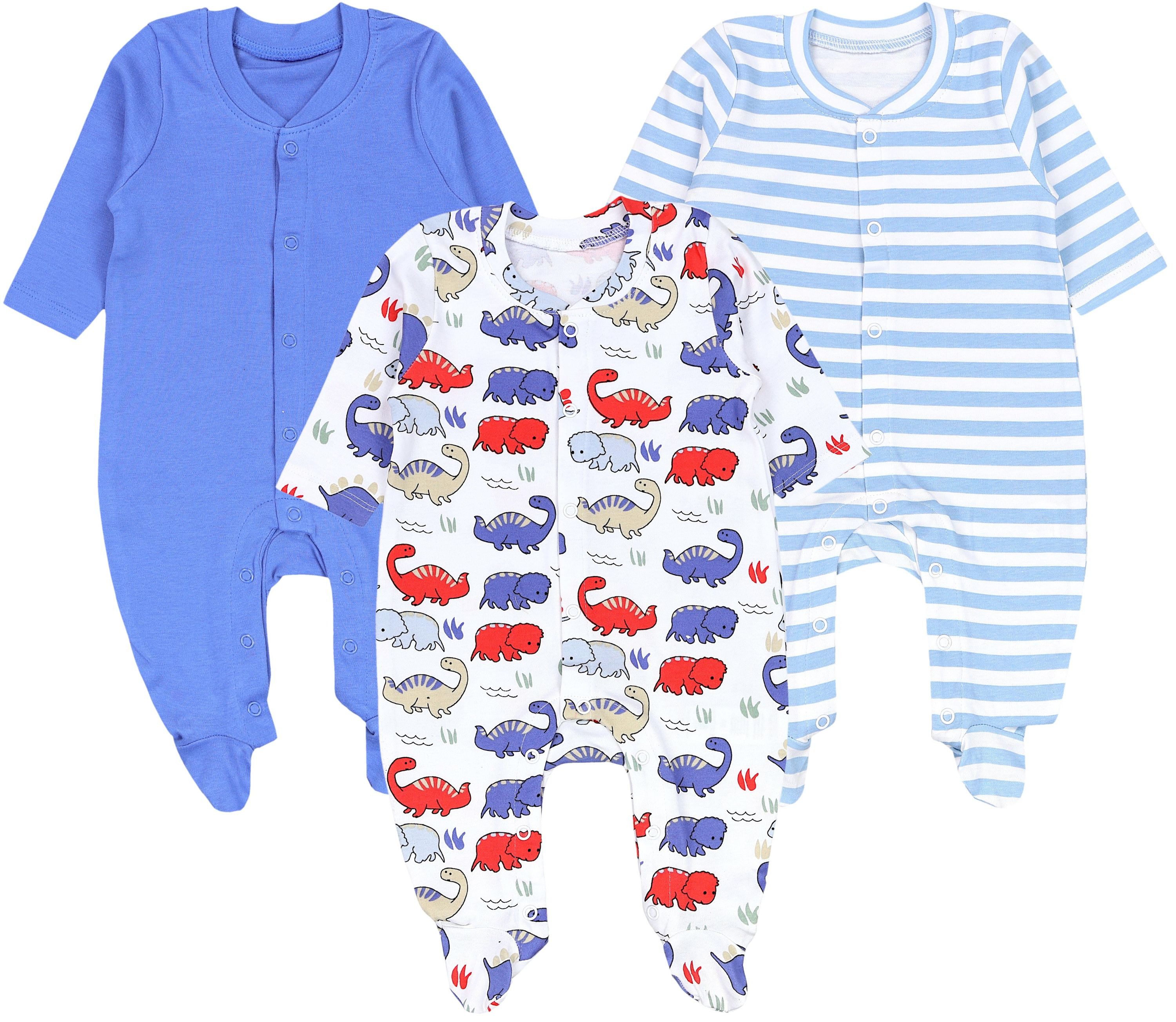 Schlafoverall Baby Jungen Schlafstrampler Langarm Schlafanzug mit Fuß 3er Pack