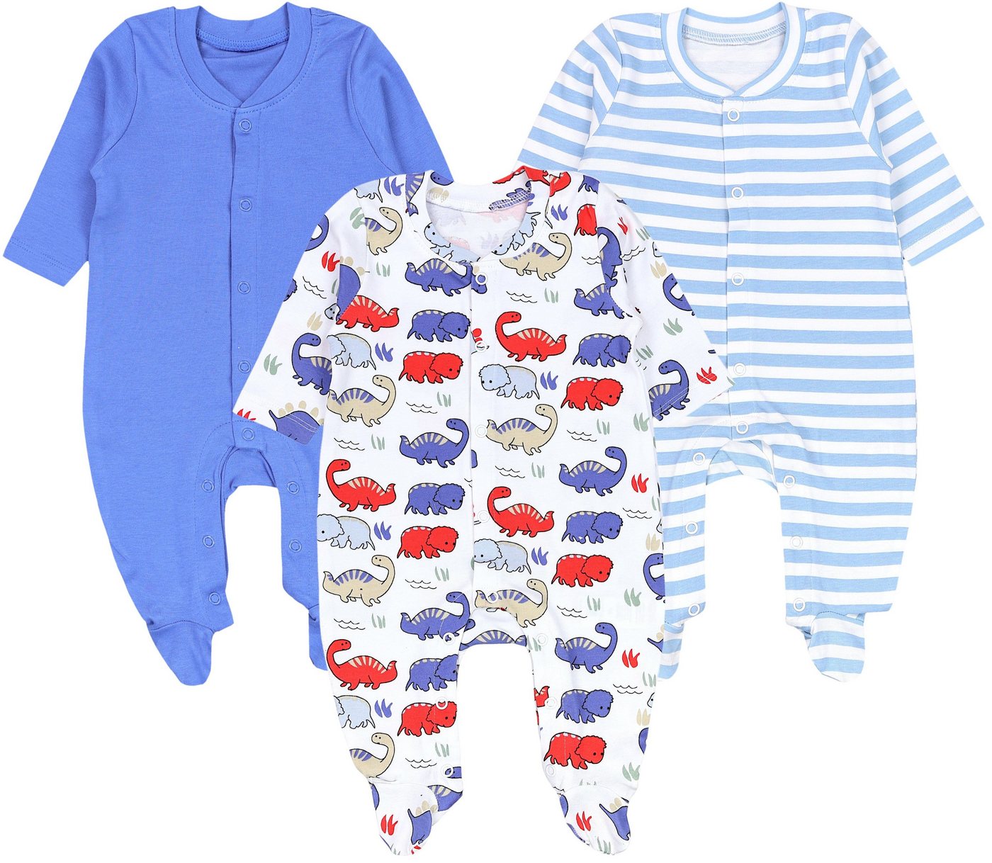 TupTam Schlafoverall Baby Jungen Schlafstrampler Langarm Schlafanzug mit Fuß 3er Pack