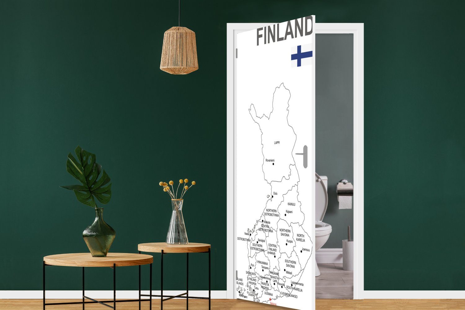 Tür, cm von Finnland Matt, Illustration einer MuchoWow bedruckt, (1 und für 75x205 St), Fototapete Türaufkleber, Helsinki, Türtapete Karte