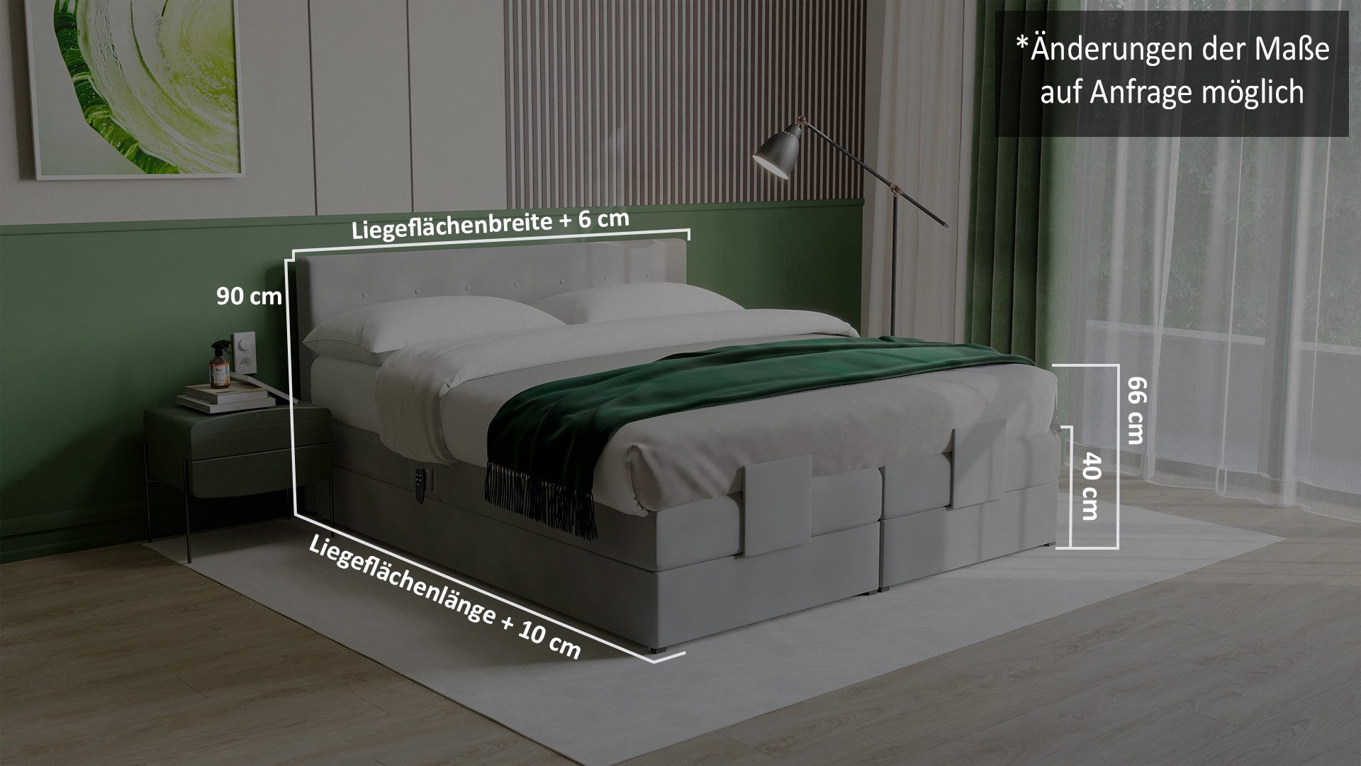PAARA Boxspringbett 25GM elektrisch verstellbar mit Motor Dachschräge, Belüftungssystem