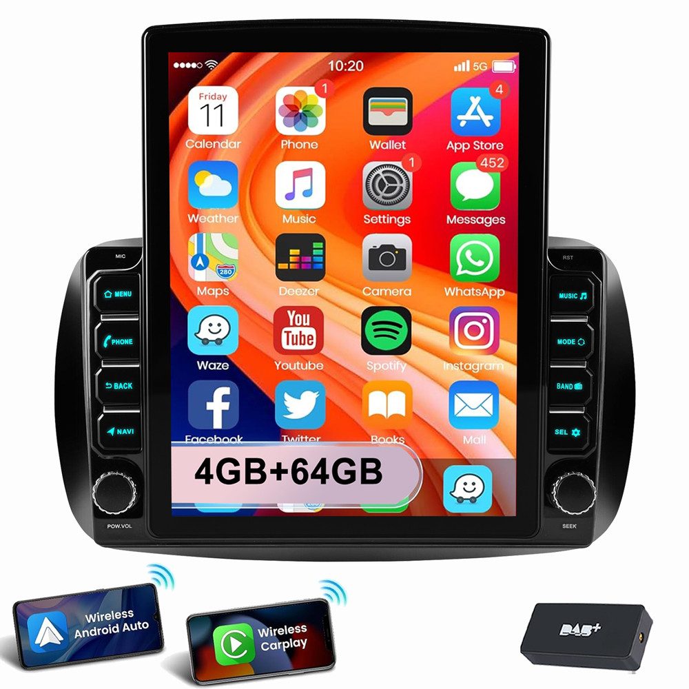 ESSGOO 9,7” Für Mercedes Smart Forfour Fortwo 453 Carplay GPS Autoradio Autoradio (RDS, Digitalradio (DAB), FM)