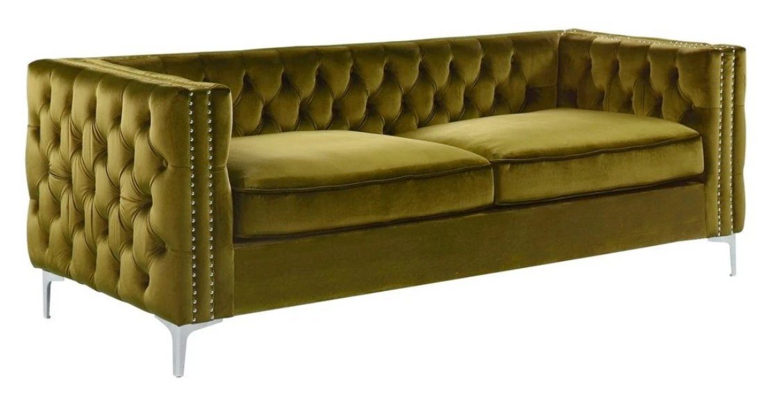 JVmoebel Sofa Chesterfield Gelb Samt Textil Stoff Wohnzimmer Couch Sofa, Made in Europe