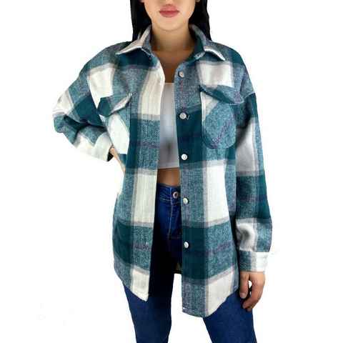 Worldclassca Flanellhemd Worldclassca Damen Holzfällerhemd Hemdjacke Oversized Karo Hemd Kariert Hemdbluse Langarmhemd mit Brusttaschen Bluse Shirt Neu Blogger 36-42