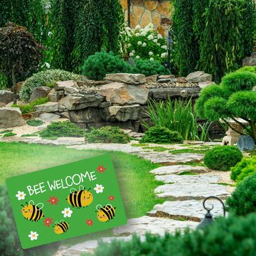 Fußmatte Bee welcome Fußmatte in 35x50 cm ohne Rand in grün mit süßen Bienen, speecheese