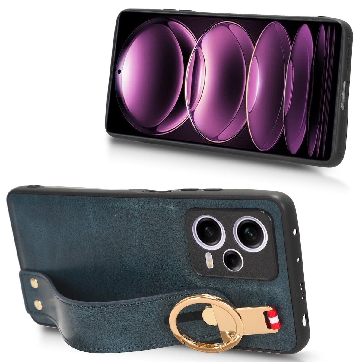 Wigento Smartphone-Hülle Für Xiaomi Redmi Note 12 Pro 5G Handy Hülle mit Armband / Ringhalter
