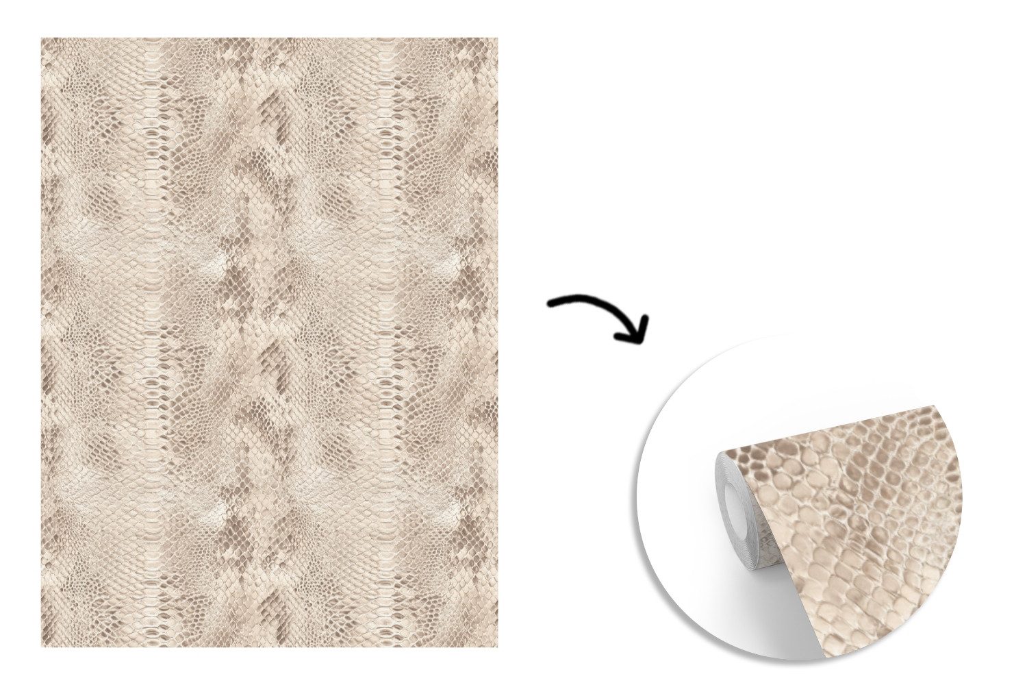 MuchoWow Fototapete Schlange - Muster - Beige, Matt, bedruckt, Vliestapete für Wohnzimmer Schlafzimmer Küche, Fototapete, 180x220 cm