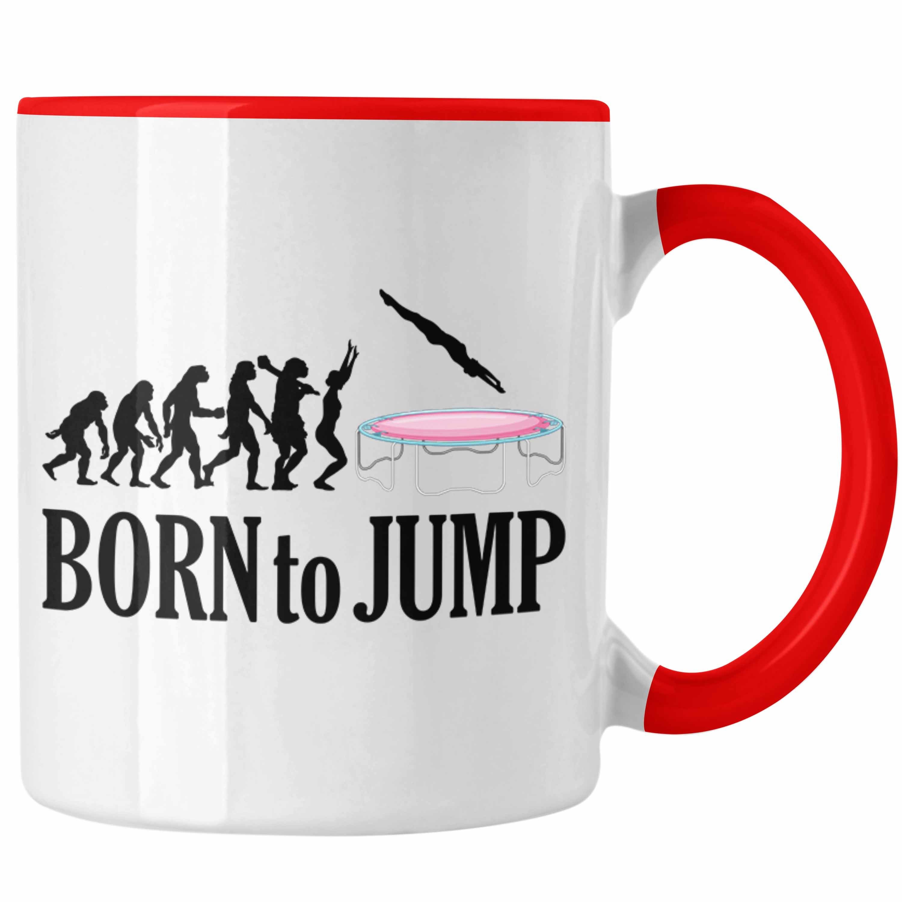 Trendation Tasse Born To Jump Tasse Geschenk Trampolin Fitness Mädchen Frauen Rot