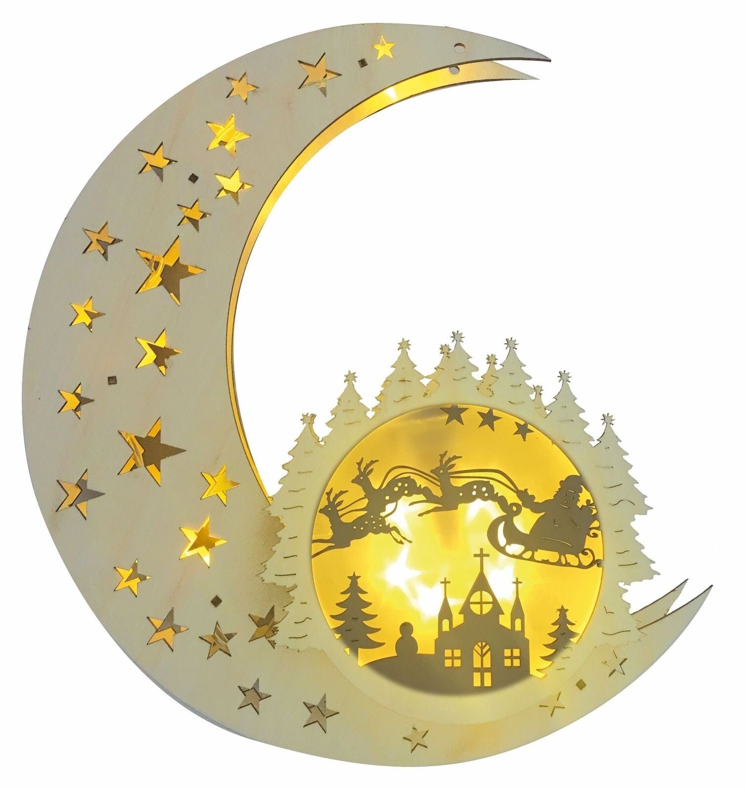 BONETTI LED Dekolicht Mond aus Holz mit LED Beleuchtung, warmweiß,  Echtholz, Holzmond mit Licht, 8 LED, warm-weiß, batterebetrieben
