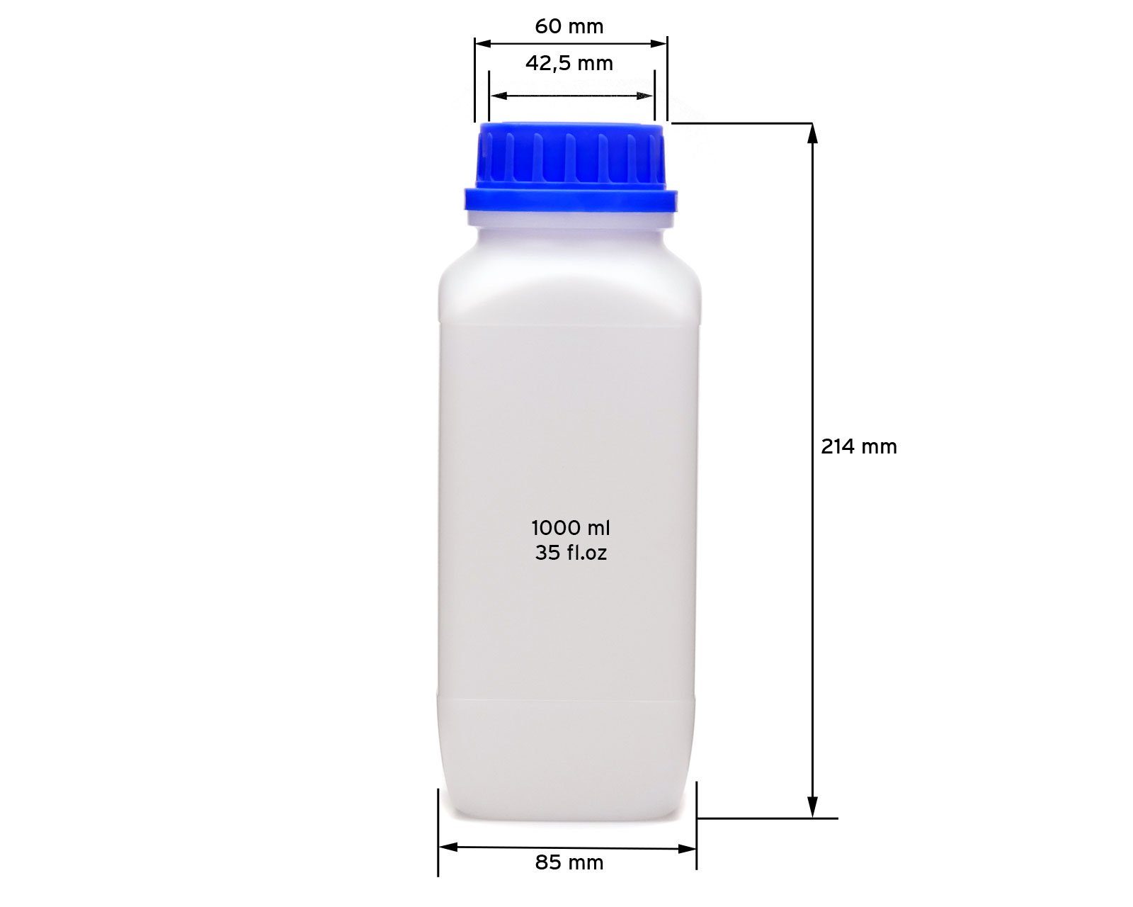 OCTOPUS Kanister 5x 1000 ml (5 blauem Deckel, Weithals-Flasche naturfarben, St) mit vierkant