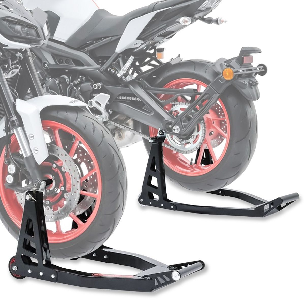ConStands Motorradheber Set Vorderrad Montageständer Superlight-V + Hinterrad Montageständer S