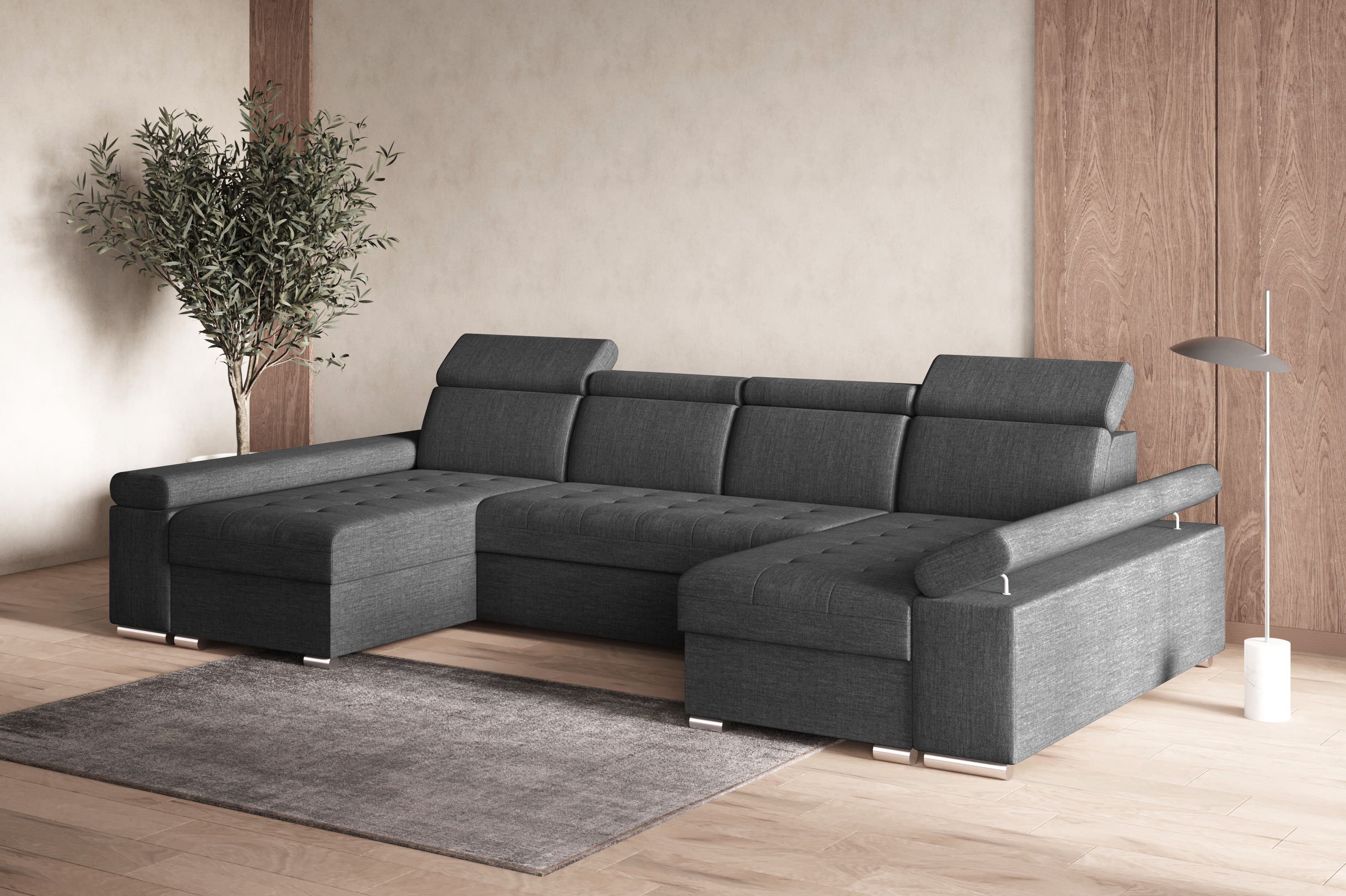 MOEBLO Wohnlandschaft LUKA U, Couch für Wohnzimmer Schlafsofa Sofa verstellbare Kopfstütze U-Form Eckcouch Wohnlandschaft Polsterecke mit Schlaffunktion und Bettkasten, (BxHxT): 330x94x168 cm