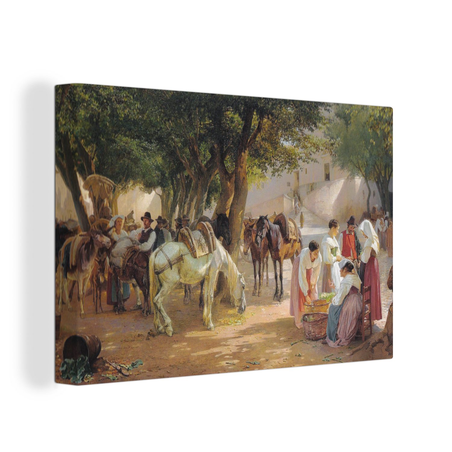 OneMillionCanvasses® Leinwandbild Der Platz vor dem Kapuzinerkloster - Gemälde von Edvard Petersen, (1 St), Wandbild Leinwandbilder, Aufhängefertig, Wanddeko, 30x20 cm