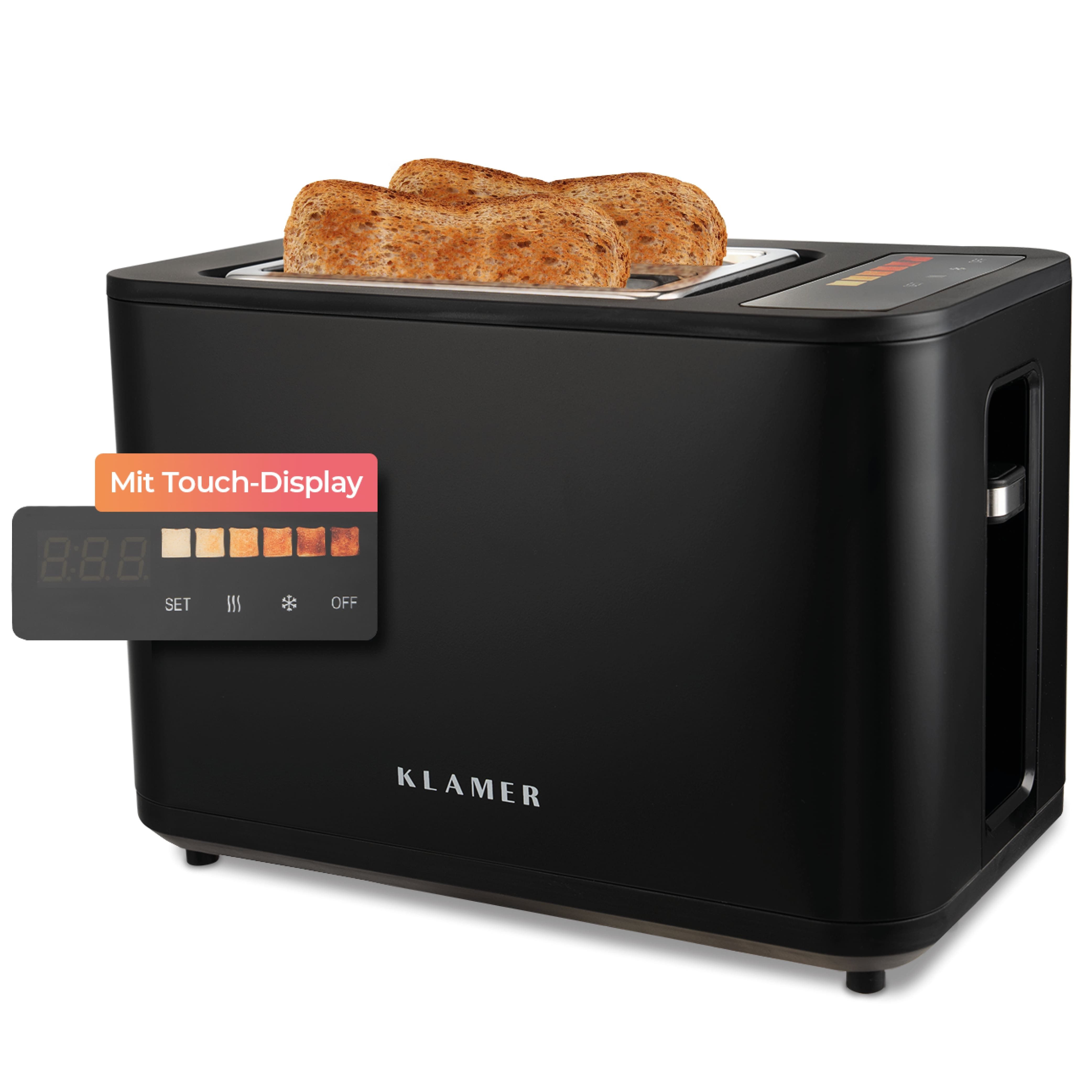 KLAMER Toaster Toaster mit Brötchenaufsatz, hochwertiger 2 Scheiben-Toaster, 6 Bräun…, 900 W