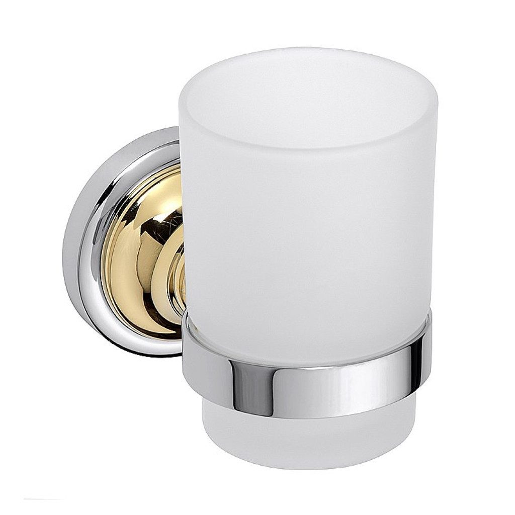 BRILLANTBAD® Zahnbürstenhalter BETRO GOLD Glashalter Messing Gold Chrom Glas Bad & Küche >> Bohren