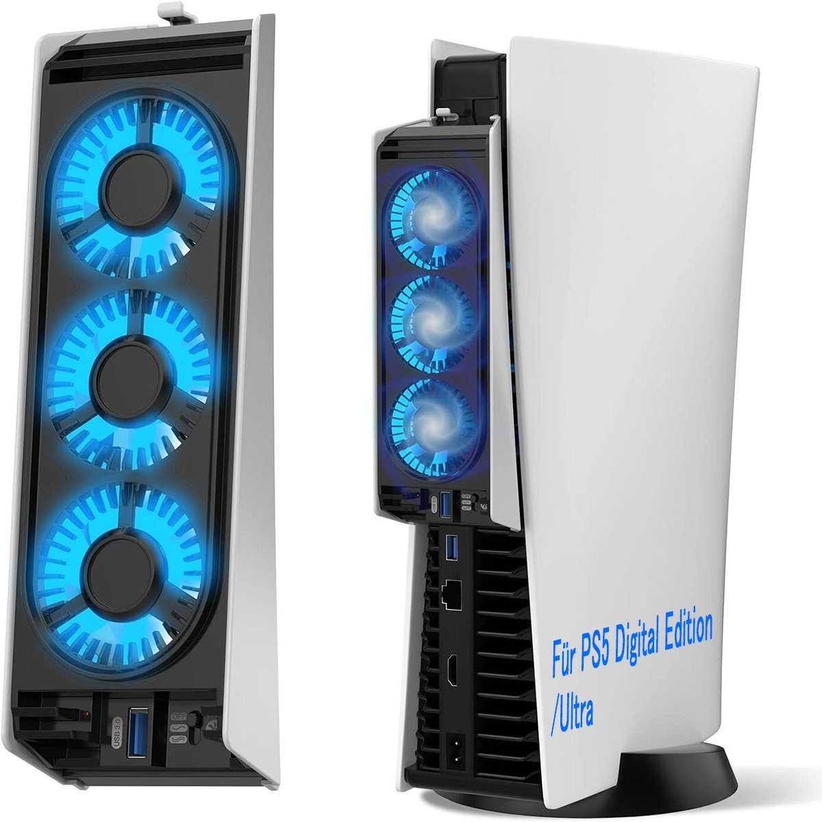 Haiaveng Gehäuselüfter PS5 Lüfter mit LED-Licht, verbesserter leiser Lüfter mit 3 Lüftern, PS5 Zubehör, PS5 Lüfter mit 2 Windgeschwindigkeiten, PS5 Lüfter Kühler