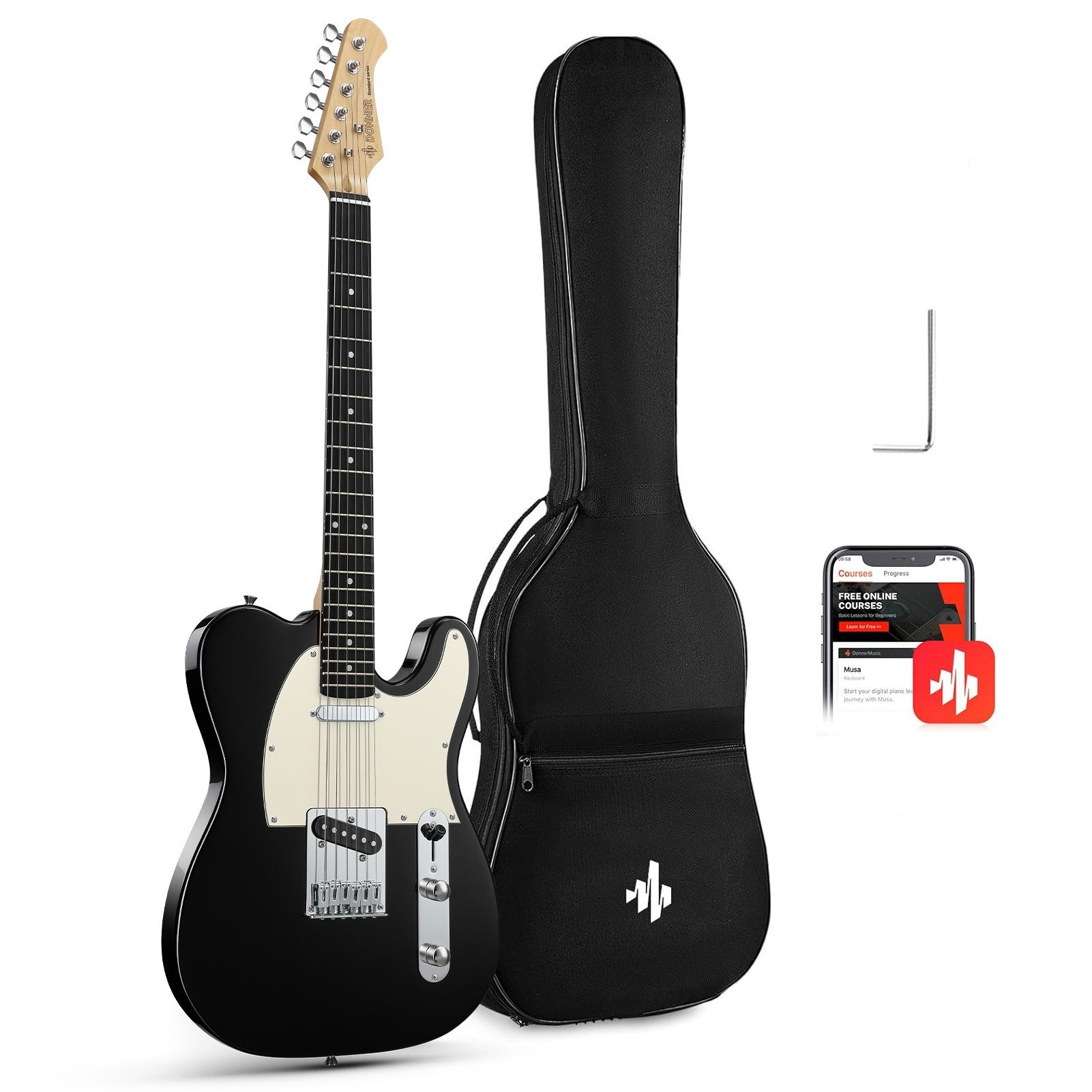 Donner E-Gitarre 39" Glossy Solid Body SS Pickup With Bag DST-100, für Anfänger