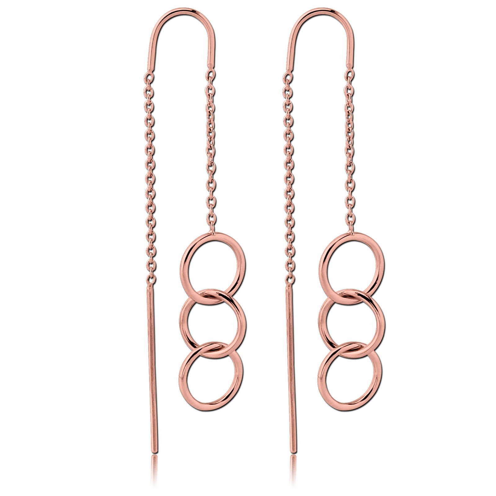 viva-adorno Paar Ohrhänger Ketten Durchzieher Einfädler 925 Sterling Silber Ringe Blätter, Hänger teilweise Rosegold beschichtet