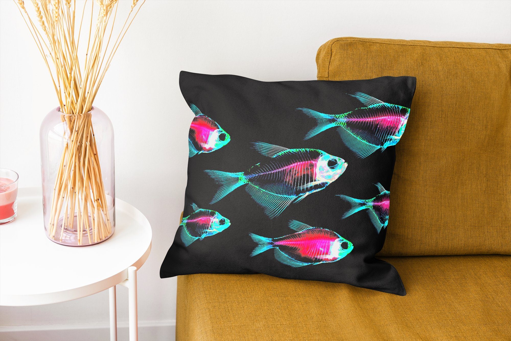 für Dekokissen - Wohzimmer, Fisch Blau, - Deko, Schlafzimmer, MuchoWow mit Zierkissen Füllung Sofakissen Lila