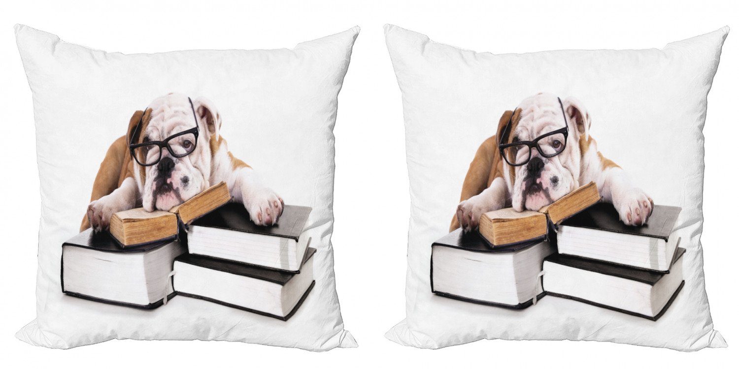 Hund Stück), Digitaldruck, (2 Englische Kissenbezüge Accent Modern Brille Doppelseitiger Abakuhaus Bulldogge