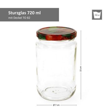 MamboCat Einmachglas 12er Set Rundglas 720 ml To 82 Obst Dekor Deckel incl. Rezeptheft, Glas