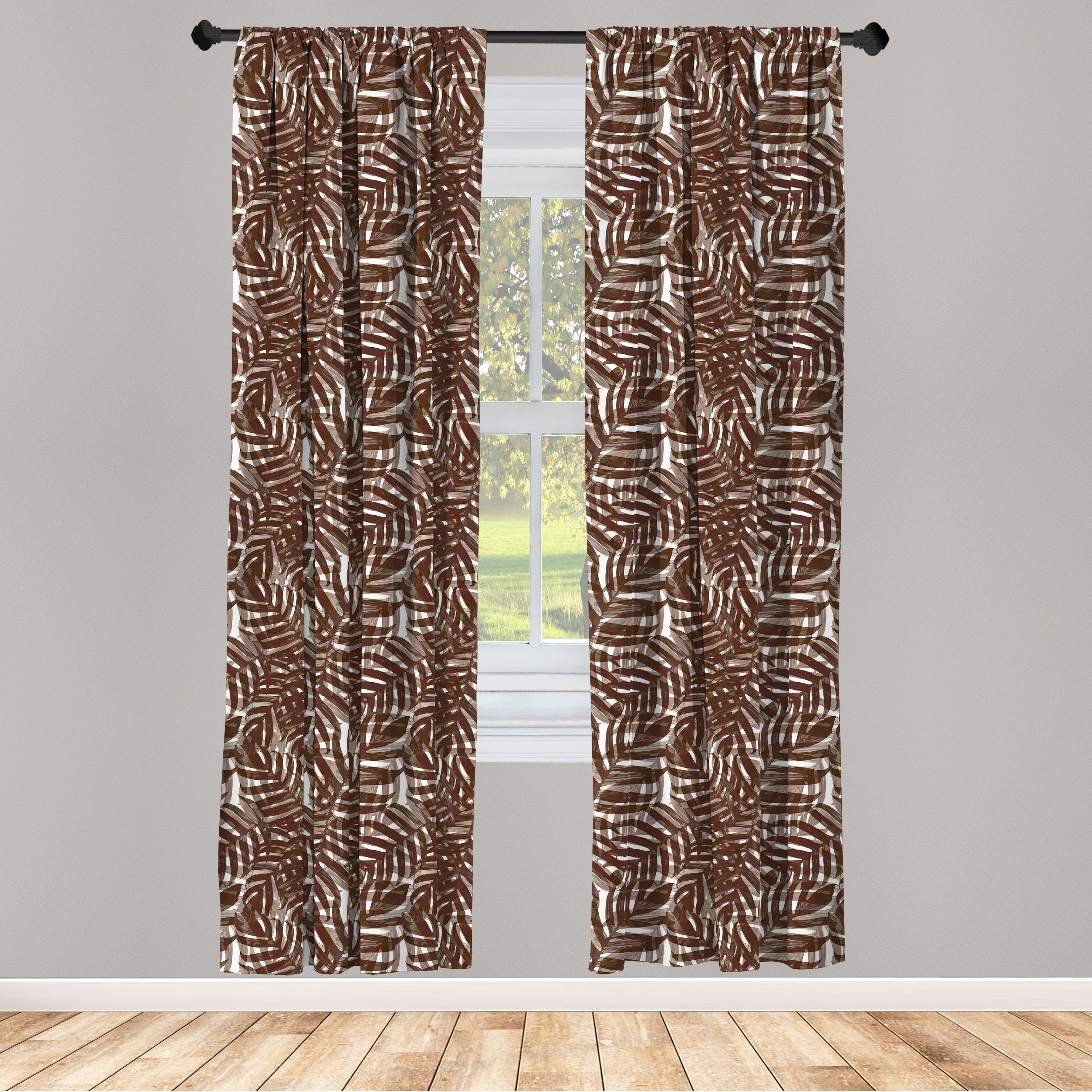 Gardine Vorhang für Wohnzimmer Schlafzimmer Dekor, Abakuhaus, Microfaser, Tropisch Brown Exotische Blätter Motiv