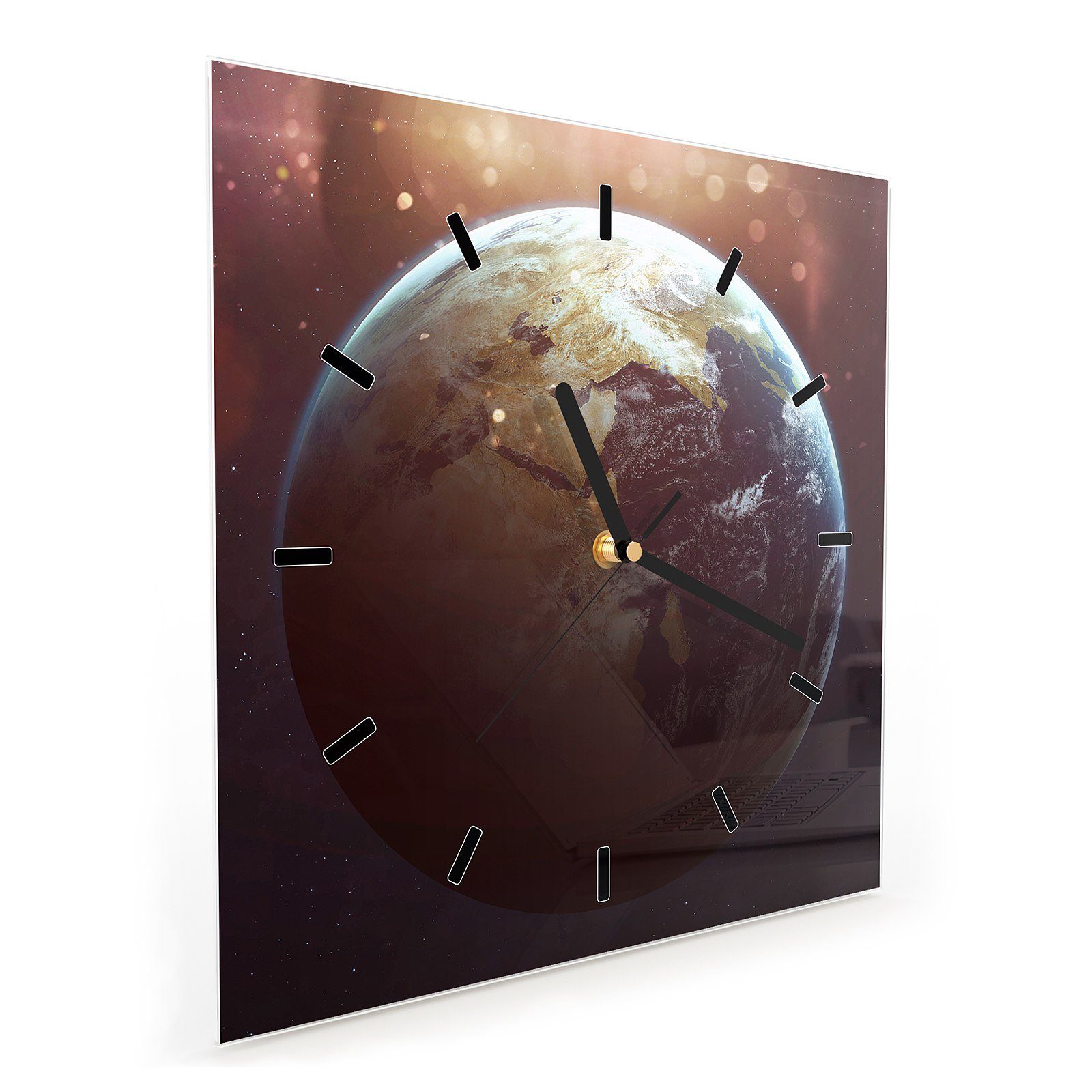 Primedeco x Weltraum Glasuhr Wanduhr dem mit Größe Motiv Wanduhr cm 30 aus Erde Wandkunst 30