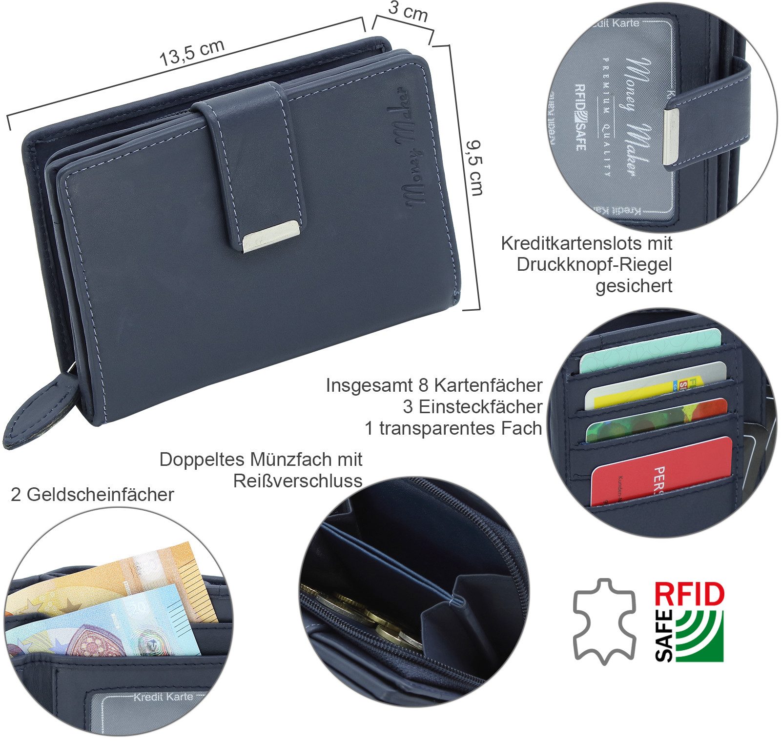 Money Maker Geldbörse Damen Leder Portmonee handlicher Geldbeutel aufklappb günstig online kaufen