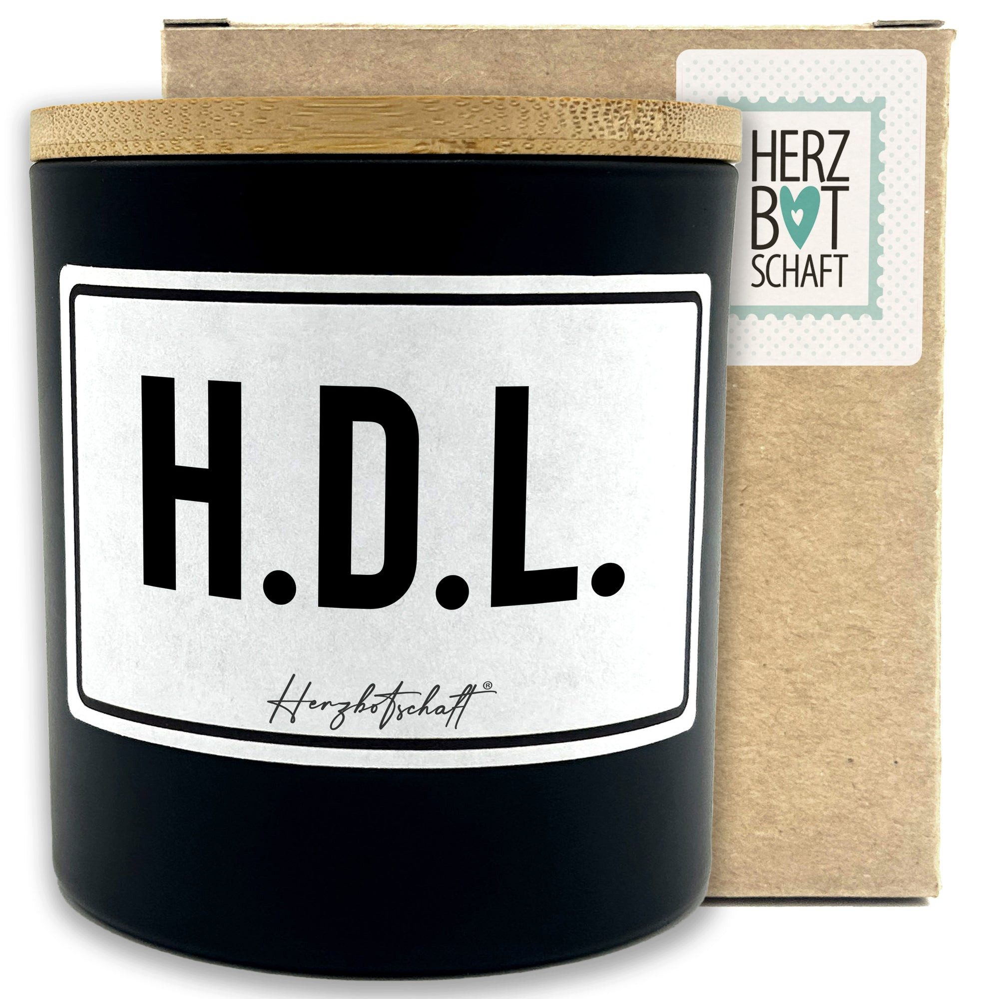 Herzbotschaft Duftkerze, (H.D.L. - Hab dich lieb, originelles Geschenk, handgemachte nachhaltige Sojakerze im Glas)