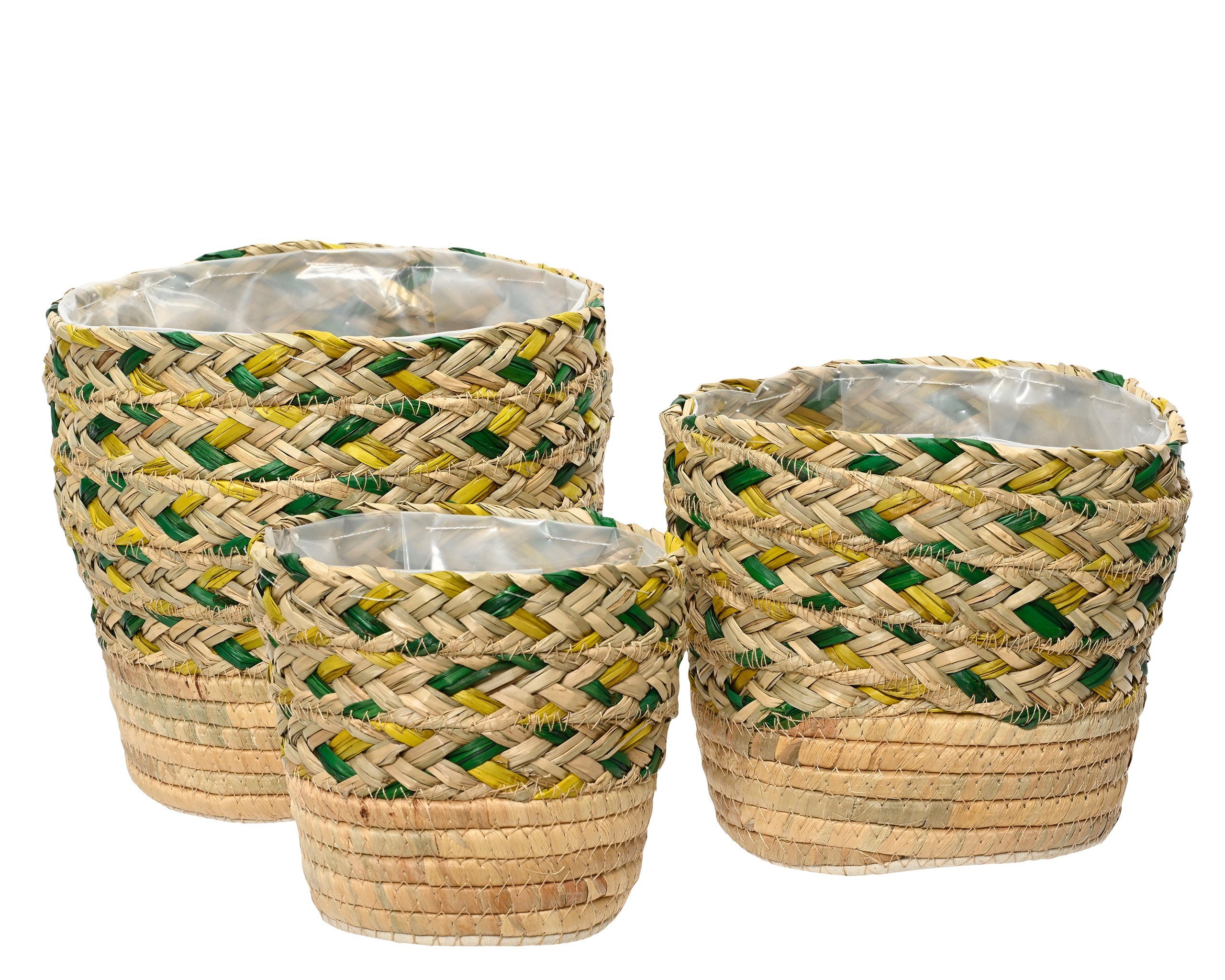 Kaemingk Blumentopf, Blumentopf geflochten Seegras 13-19cm Natur / Grün / Gelb 3er Set