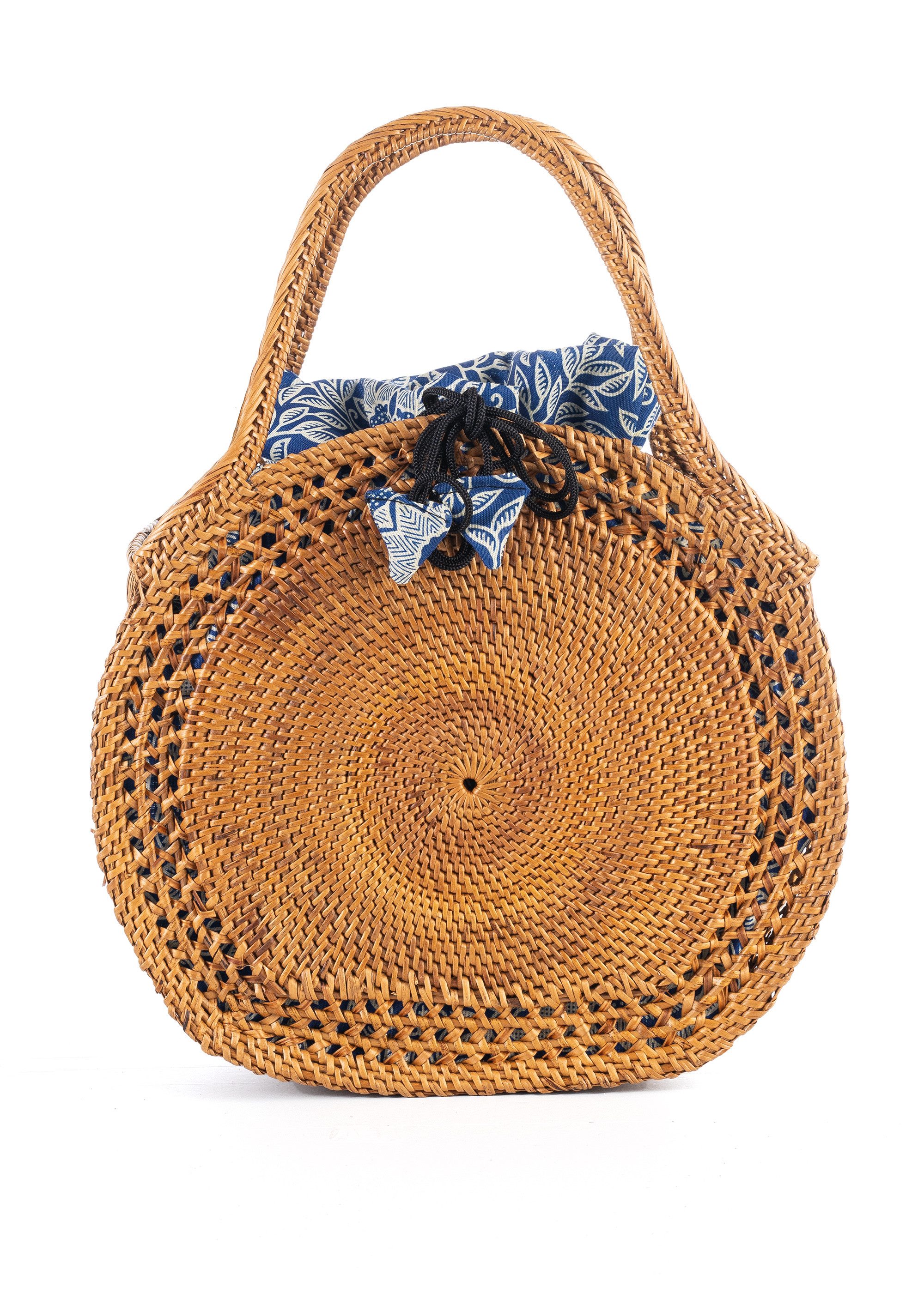 Der Trachtler Basttasche Korbtasche Bali Bag mit Stoffeinsatz, handgefertigt in Bali