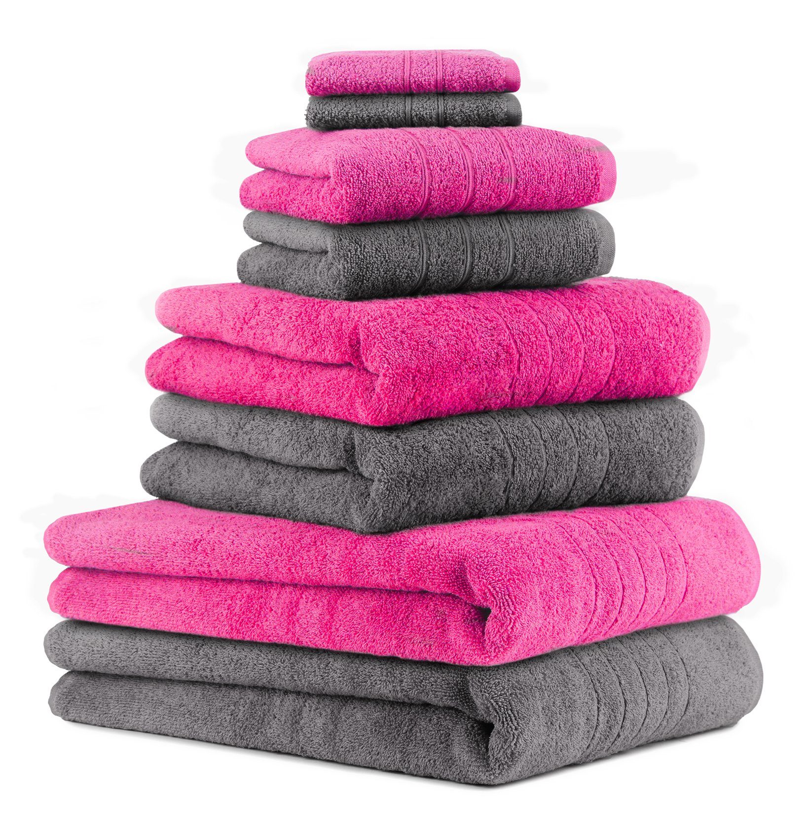 100% Betz Set grau Handtücher 2 anthrazit Baumwolle, (8-tlg) 2 Deluxe Handtuch-Set Badetücher 8-TLG. 2 und Seiftücher 100% Farbe Fuchsia, Duschtücher Handtuch Baumwolle 2