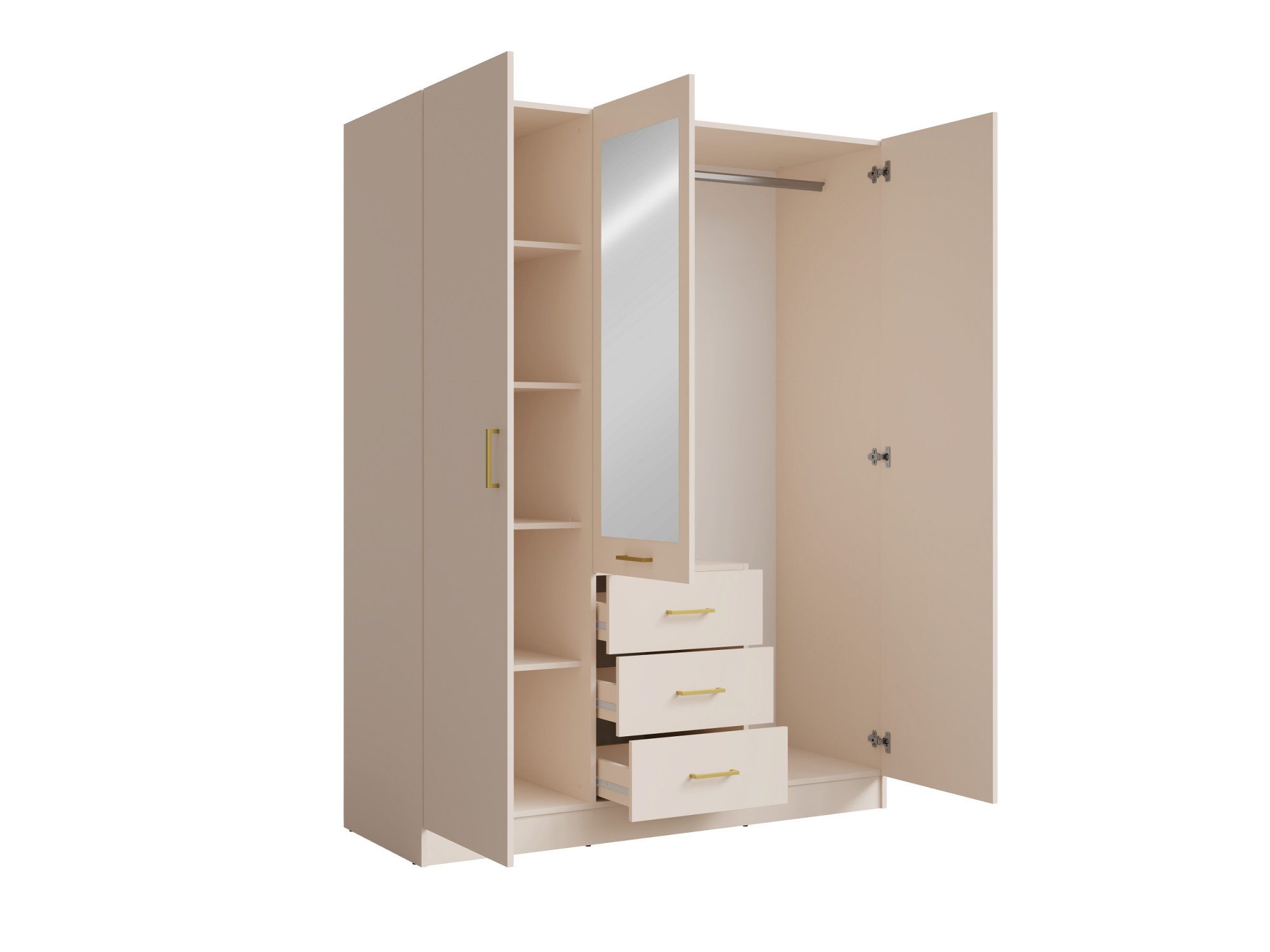 OTTO home Kleiderschrank Kleiderschrank mit 3 Türen, goldenen Griffen, Maße B/H/T 150/200/58 cm – Bild 5 von 5