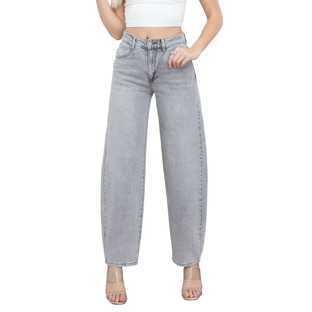 Ital-Design Slouchy Jeans Damen Wide-Leg Jeans High Waist Casual Freizeit (92375275) Used-Look Stretch Relaxed Fit Jeans in Hellgrau