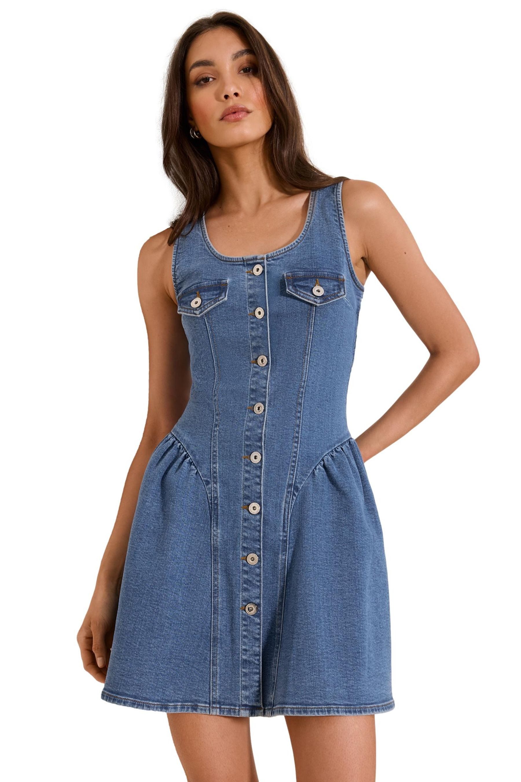 LIPSY Jeanskleid Lipsy Denim-Minikleid mit Trägern und Korsett (1-tlg)