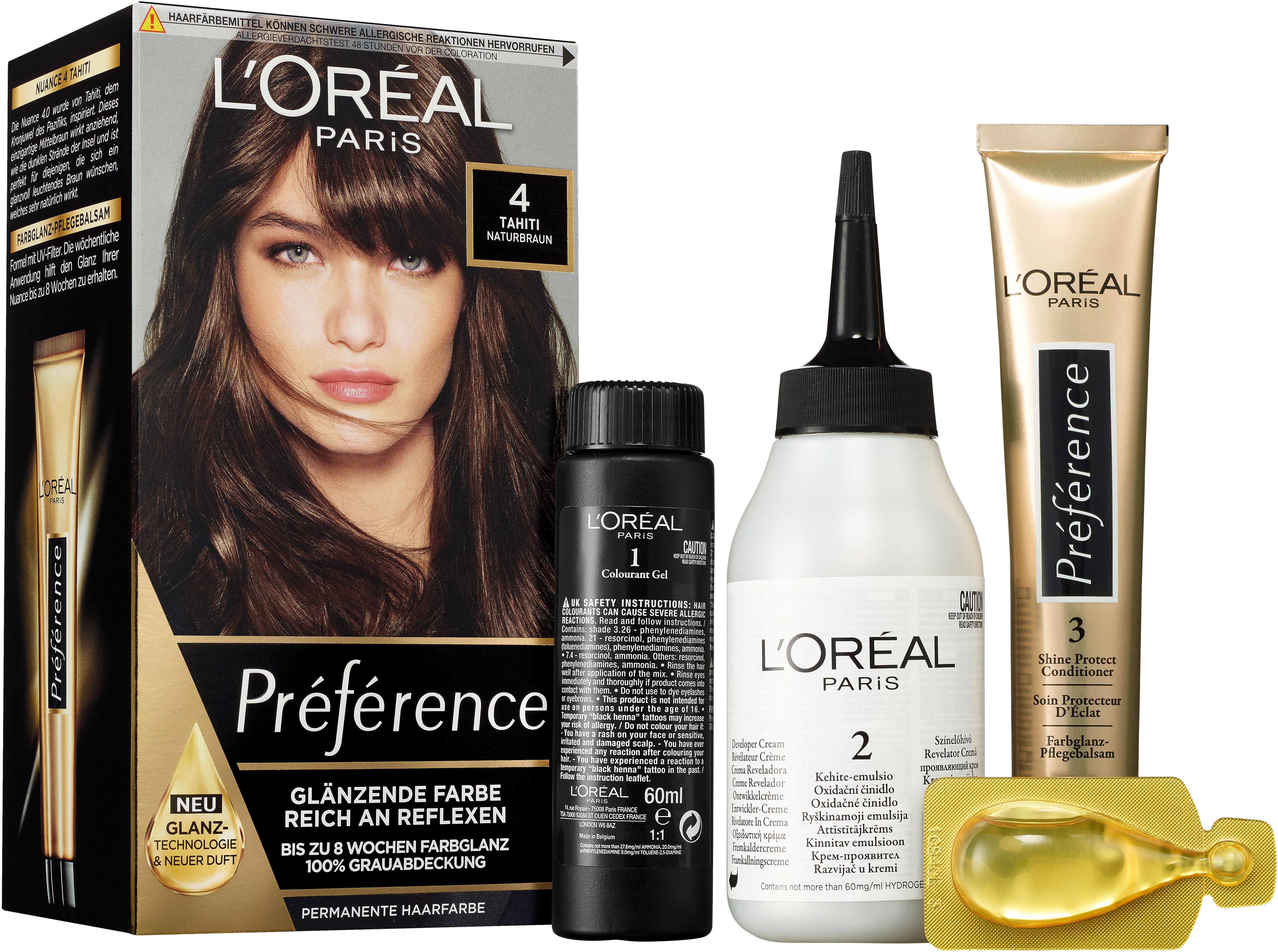 L'ORÉAL PARIS Coloration PRÉFÉRENCE HAARFARBE, Packung, 3-tlg., dauerhafte Haarcoloration mit 100% Grauabdeckung