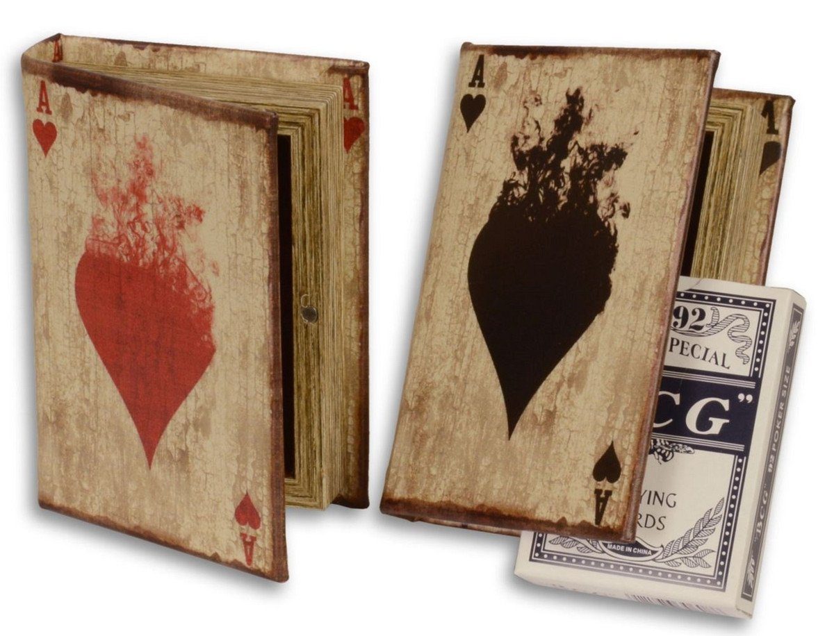 Casa Padrino Dekoobjekt Deko Spielkarten Schachteln in Bücher Optik Antik Naturfarben 9,5 x 3 x H. 13,7 cm - Deko Accessoires