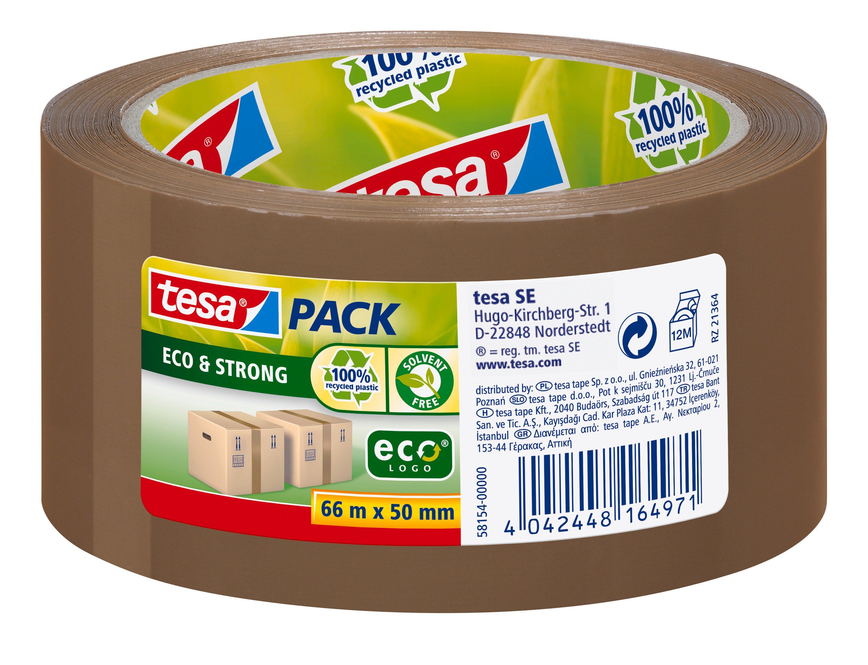 tesa Klebeband 66m - : - - : klebstark (Packung, ecoLogo® leise mm - 50 Packband braun ökologisches tesapack & m 1-St) Paper 50mm 66 Paketklebeband