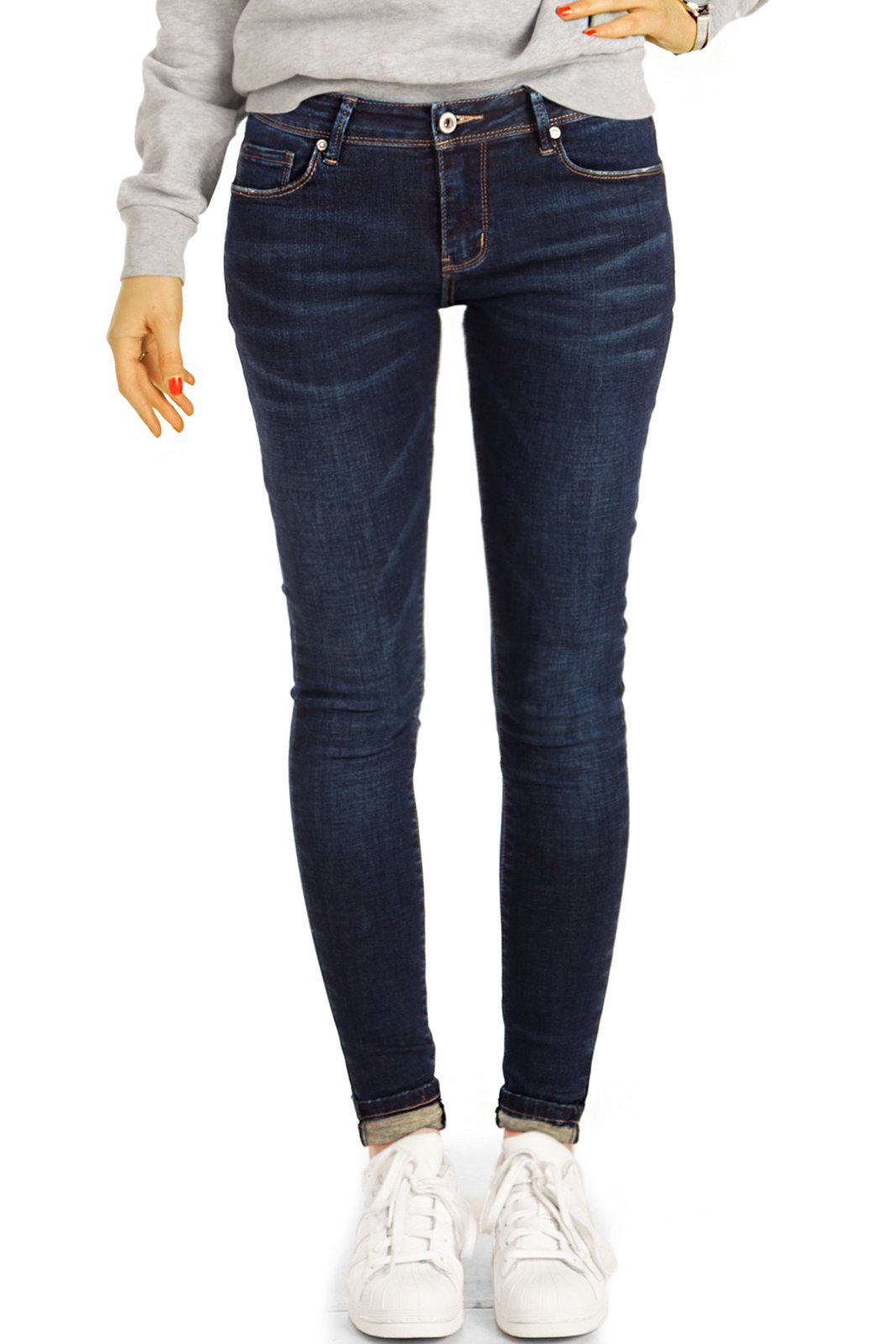 be styled Skinny-fit-Jeans Hüftjeans Röhrenjeans Skinny Fit Hosen stretch Jeans - Damen - j15k-2 mit Stretch-Anteil, 5-Pocket-Style dunkelblau