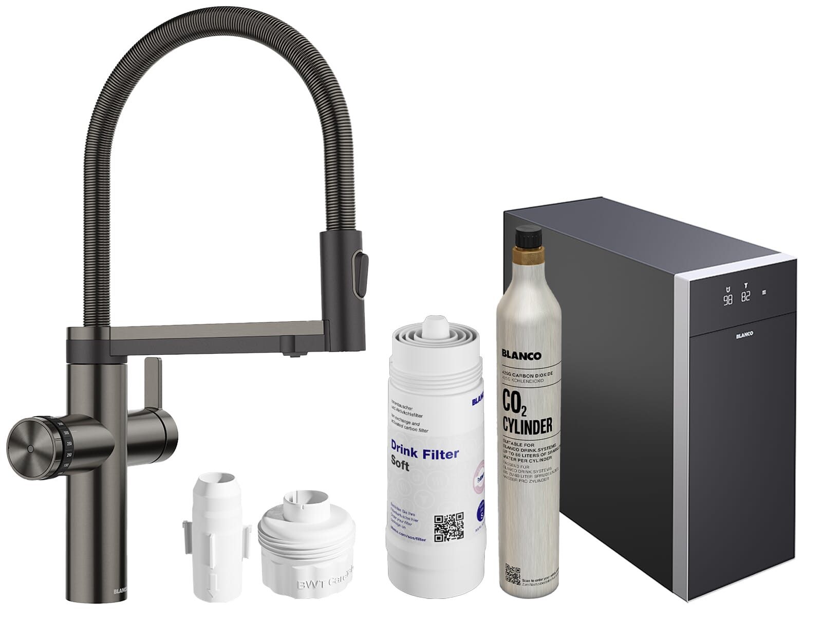 Blanco Küchenarmatur Trinkwasserarmatur Choice Icona + Kühl- & CO₂-Einheit Choice.All 6 in Armatur, Sprudel, kochend, still, gefiltert, 2 Auslässe