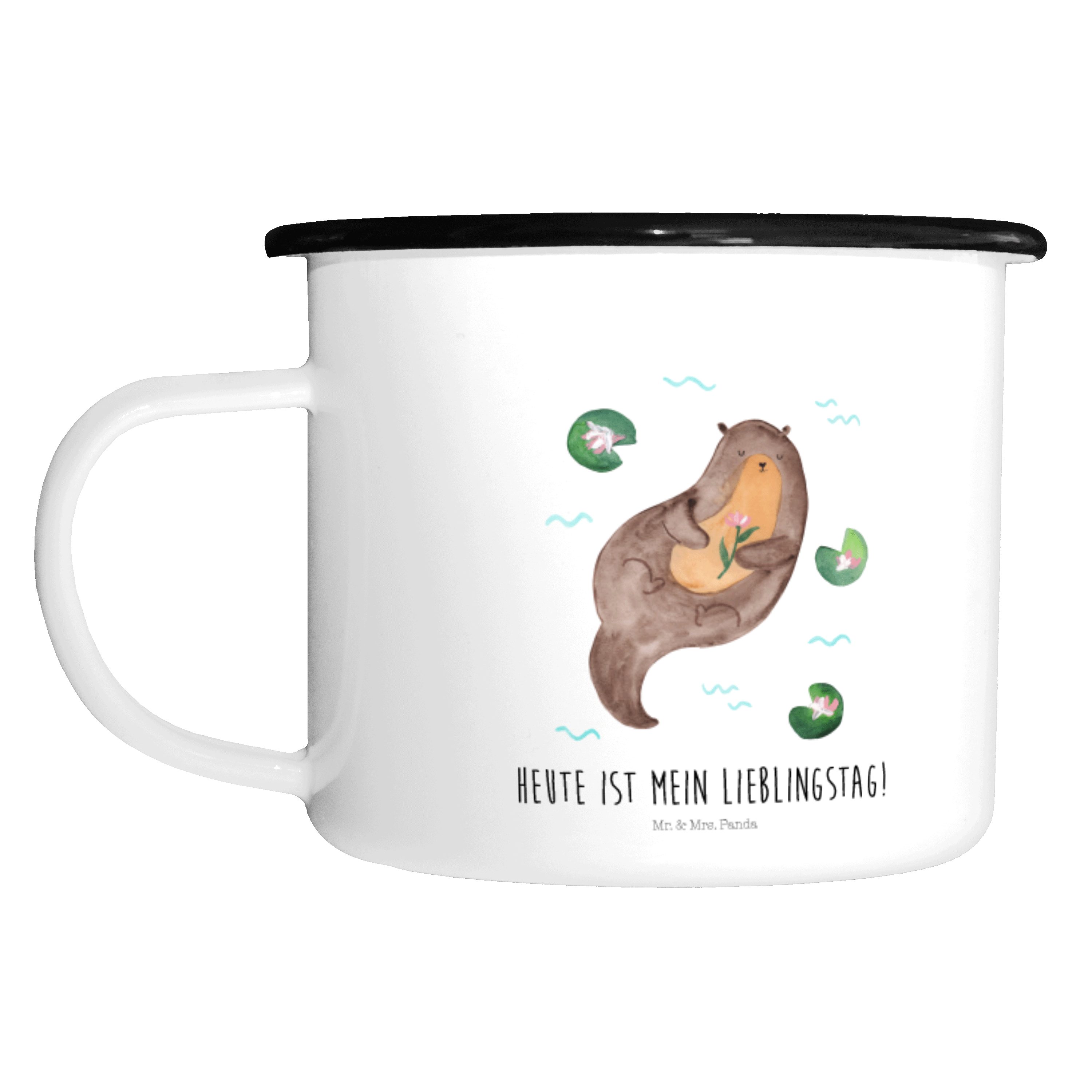 Mr. & Mrs. Panda Dekobecher Otter mit Seerose - Weiß - Geschenk, Kaffeebecher, Deko-Becher, Fluss (1 St)