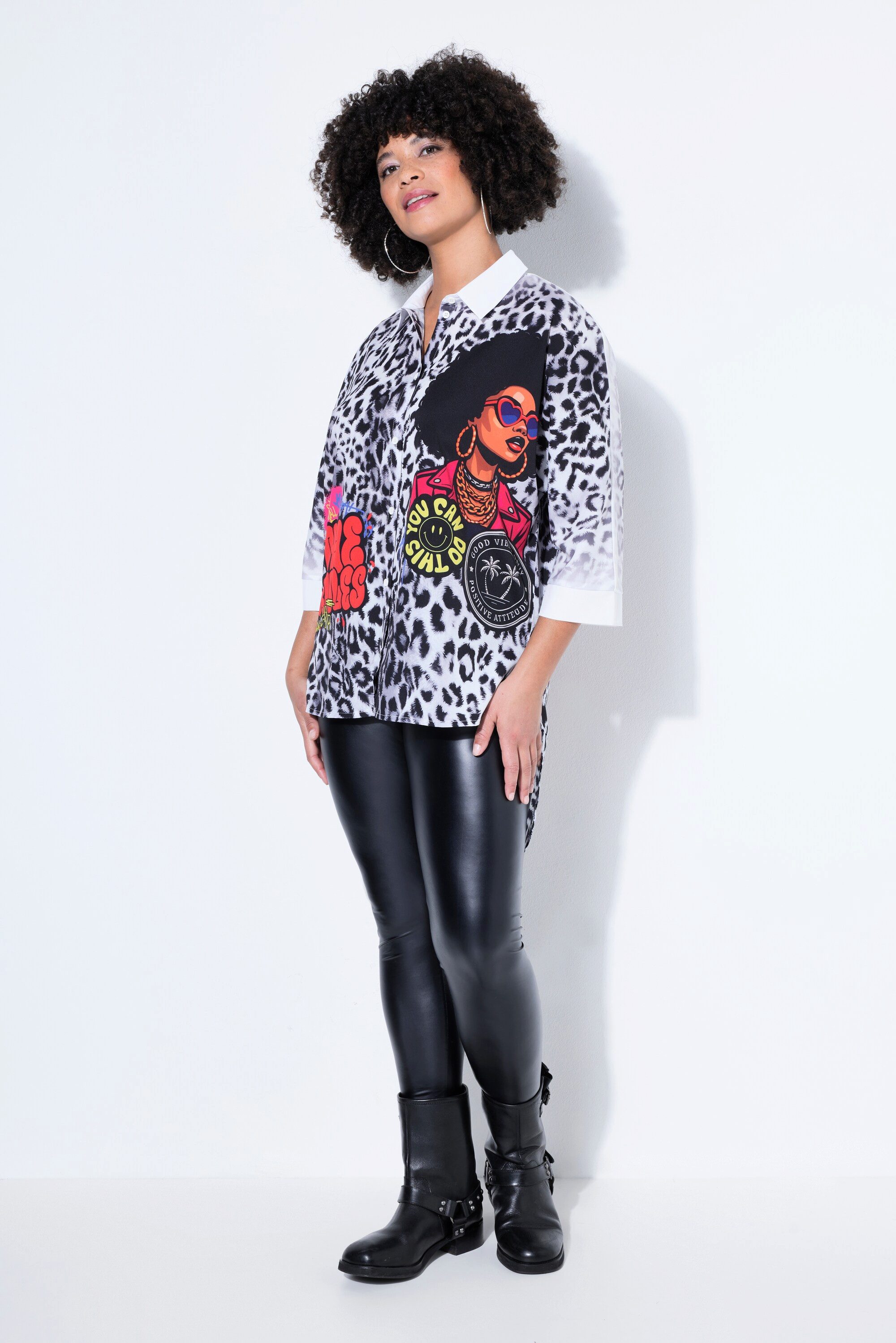 Angel of Style Longbluse Bluse oversized Leo Drucke Fledermausärmel